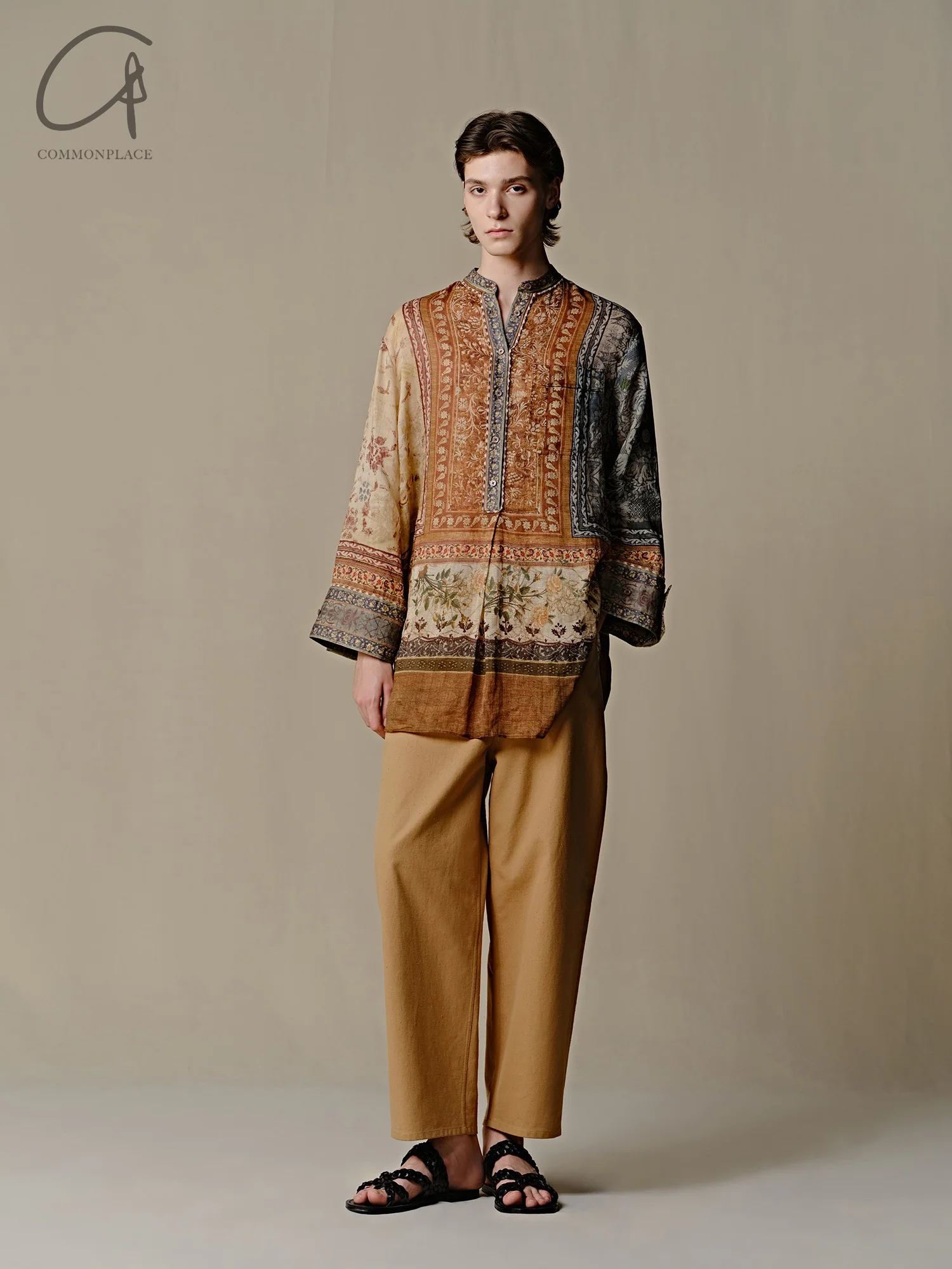 INTO THE EAST 25 Spring/Summer Ramie Print Round Neck Wide Sleeve Top ITE-E1DGSS002NCC21TP-HUA Color - Image 7
