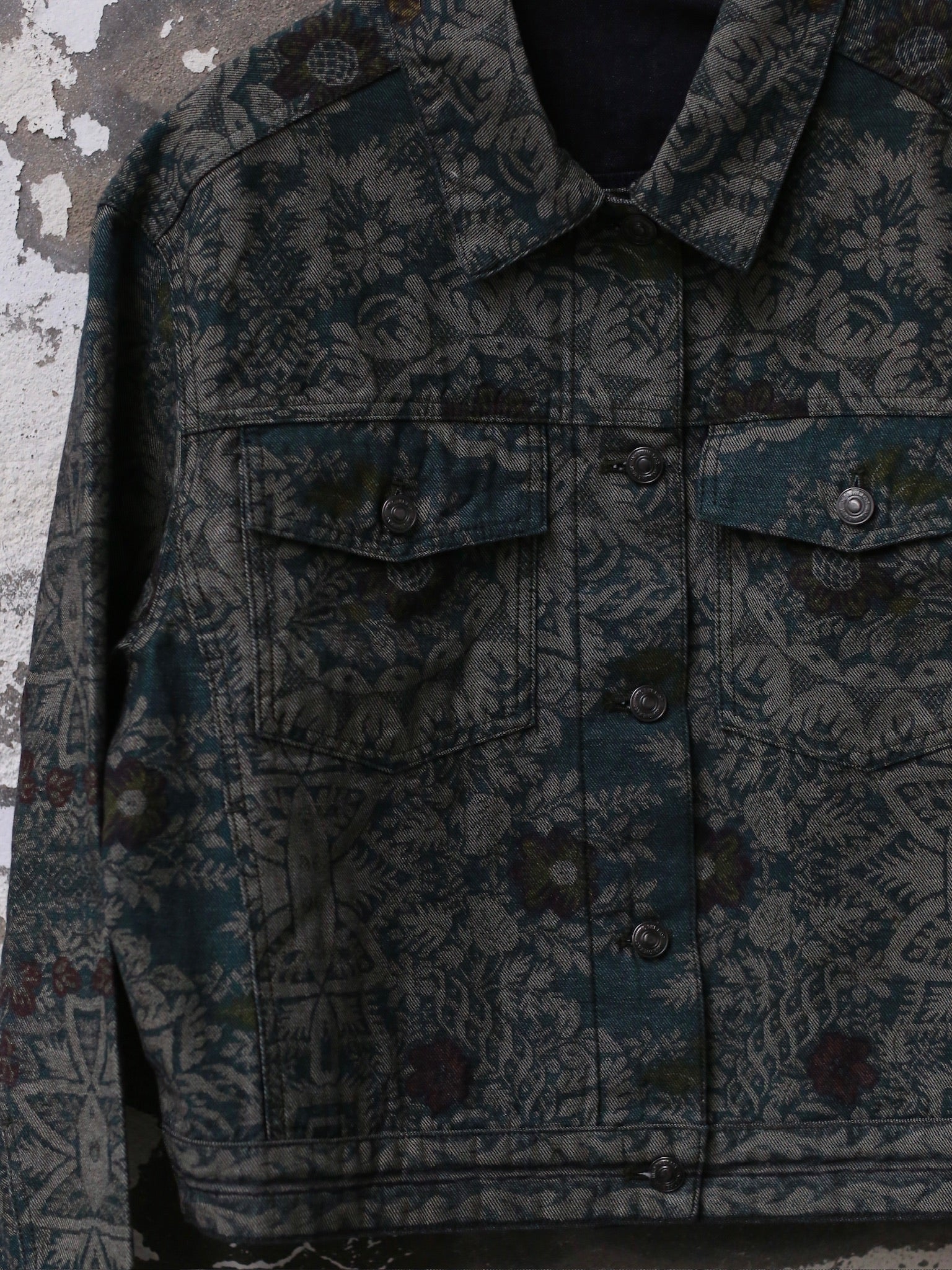 INTO THE EAST 25 Spring/Summer Retro Print Denim Jacket ITE-E1DGSS005GR21JK-ML Dark Green - Image 11