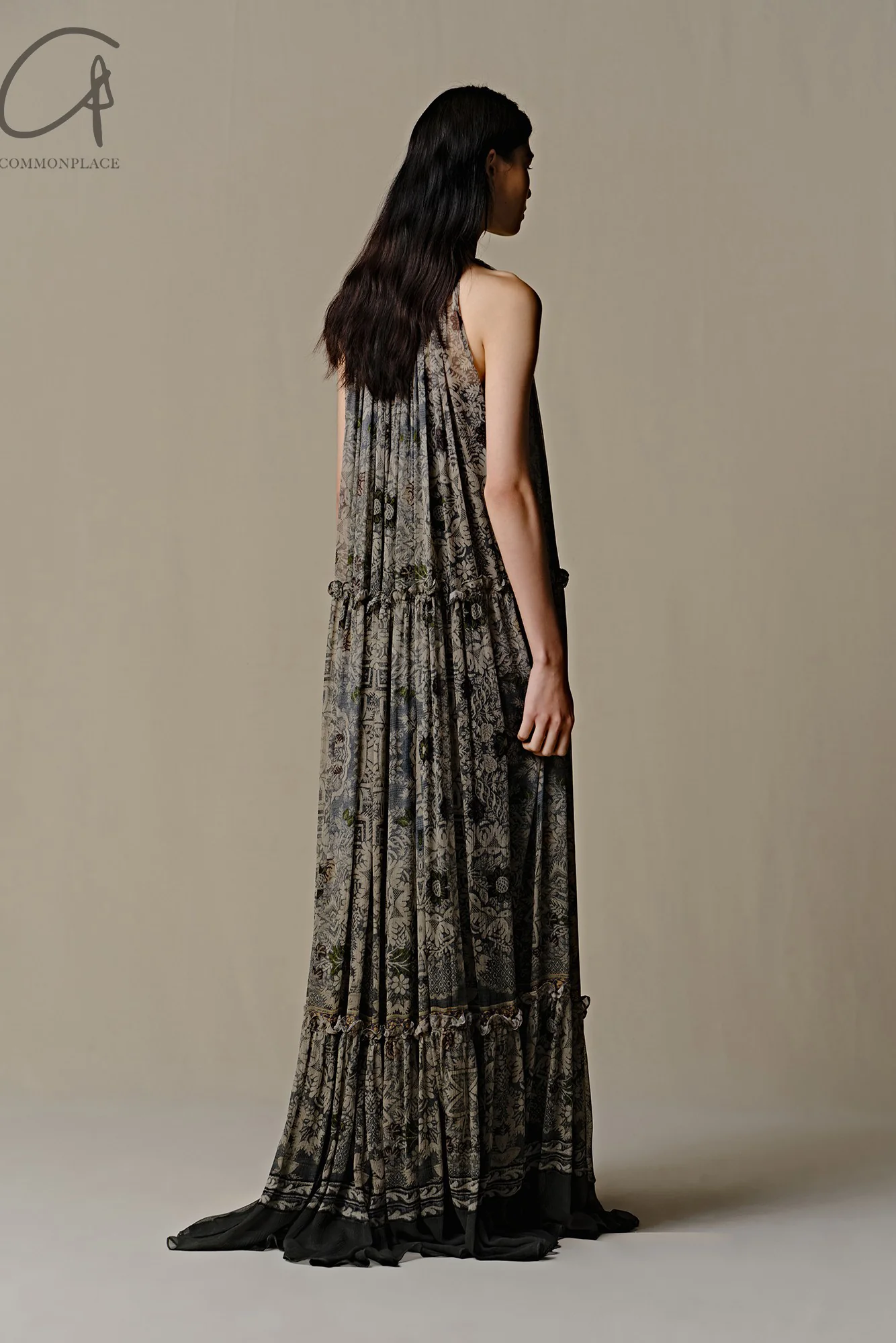 INTO THE EAST 25 Spring/Summer Retro Print Sleeveless Splicing Dress ITE-E1DGSS020GR21DS-ML Dark Green - Image 2