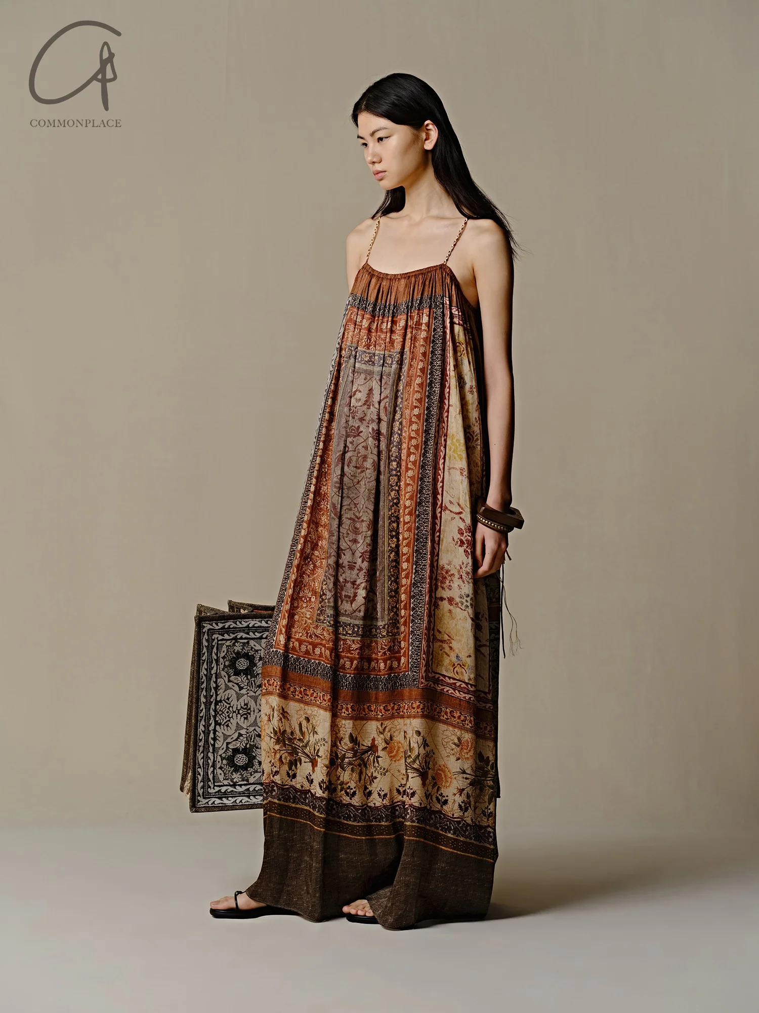 INTO THE EAST 25 Spring/Summer Silk and Linen Printed Pleated Suspender Skirt ITE-E1DGSS005NCC21DS-HUA Printed - Image 8