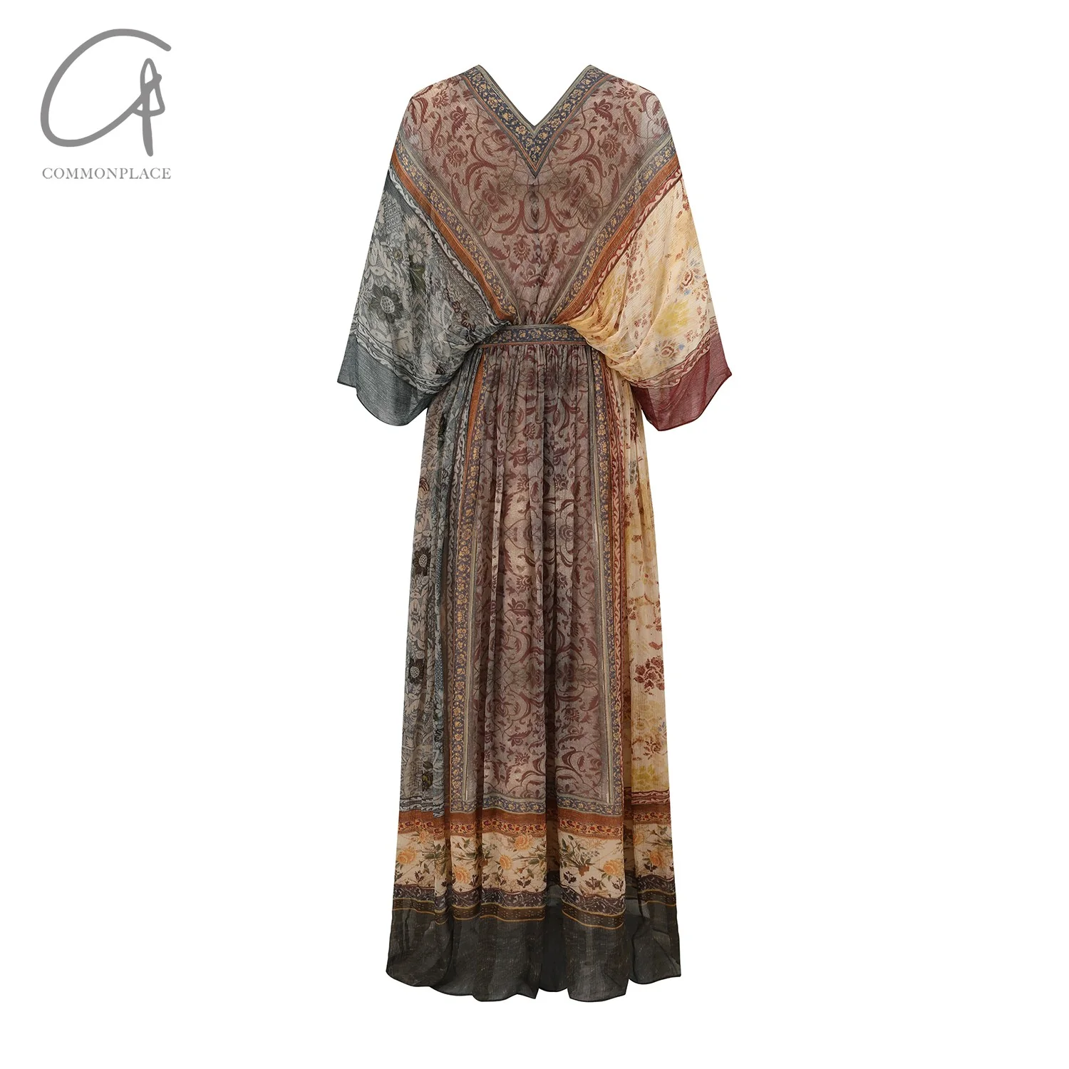 INTO THE EAST 25 Spring/Summer Silk Printed V-Neck Dress ITE-E1DGSS003NCC21DS-HUA Printed - Image 5