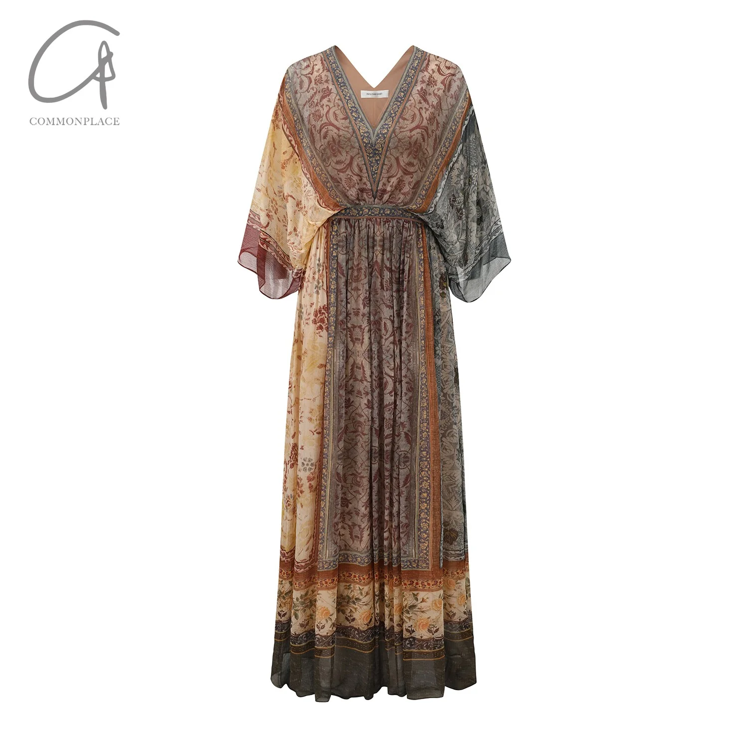INTO THE EAST 25 Spring/Summer Silk Printed V-Neck Dress ITE-E1DGSS003NCC21DS-HUA Printed - Image 6