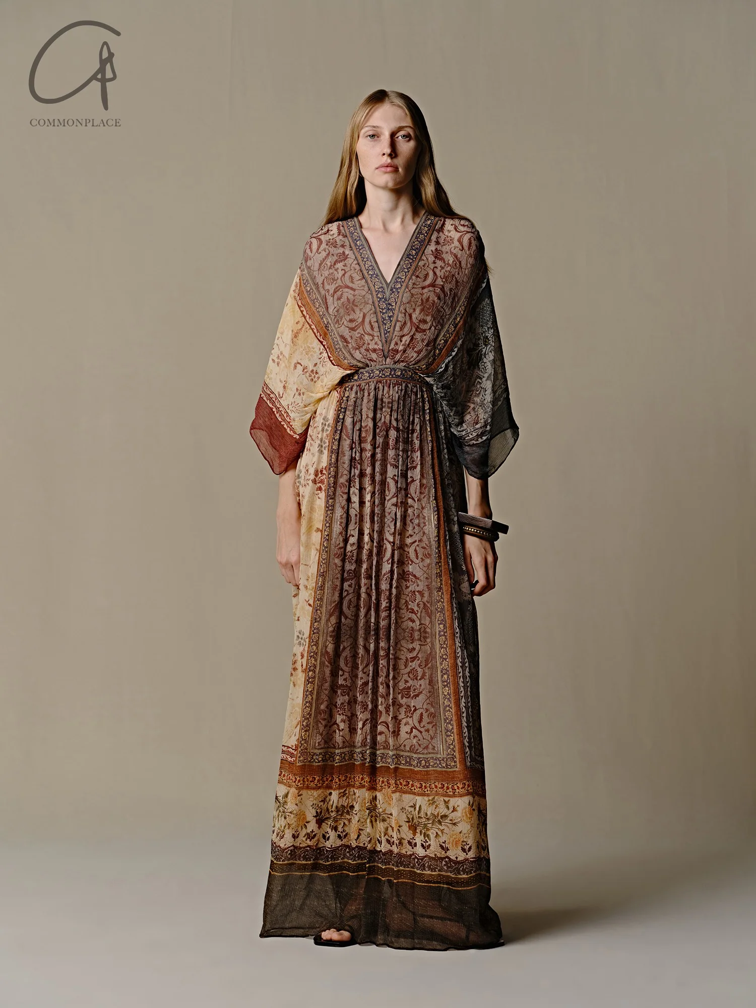 INTO THE EAST 25 Spring/Summer Silk Printed V-Neck Dress ITE-E1DGSS003NCC21DS-HUA Printed - Image 8