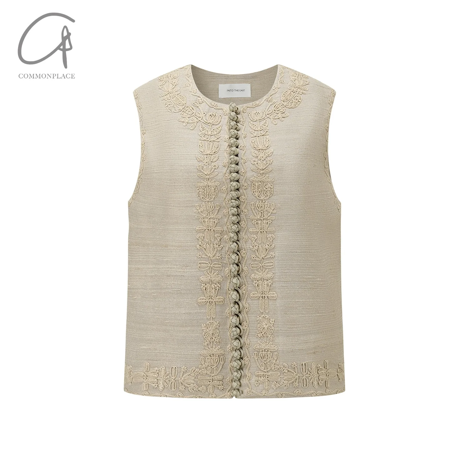 INTO THE EAST 25 Spring/Summer Tussah Silk Button Embroidered Vest/Patched Raw Edge Shorts ITE-E1DGSS002SD22VE-SHA Vest - Image 5