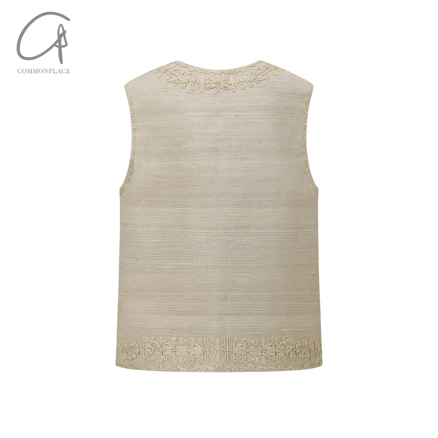 INTO THE EAST 25 Spring/Summer Tussah Silk Button Embroidered Vest/Patched Raw Edge Shorts ITE-E1DGSS002SD22VE-SHA Vest - Image 6