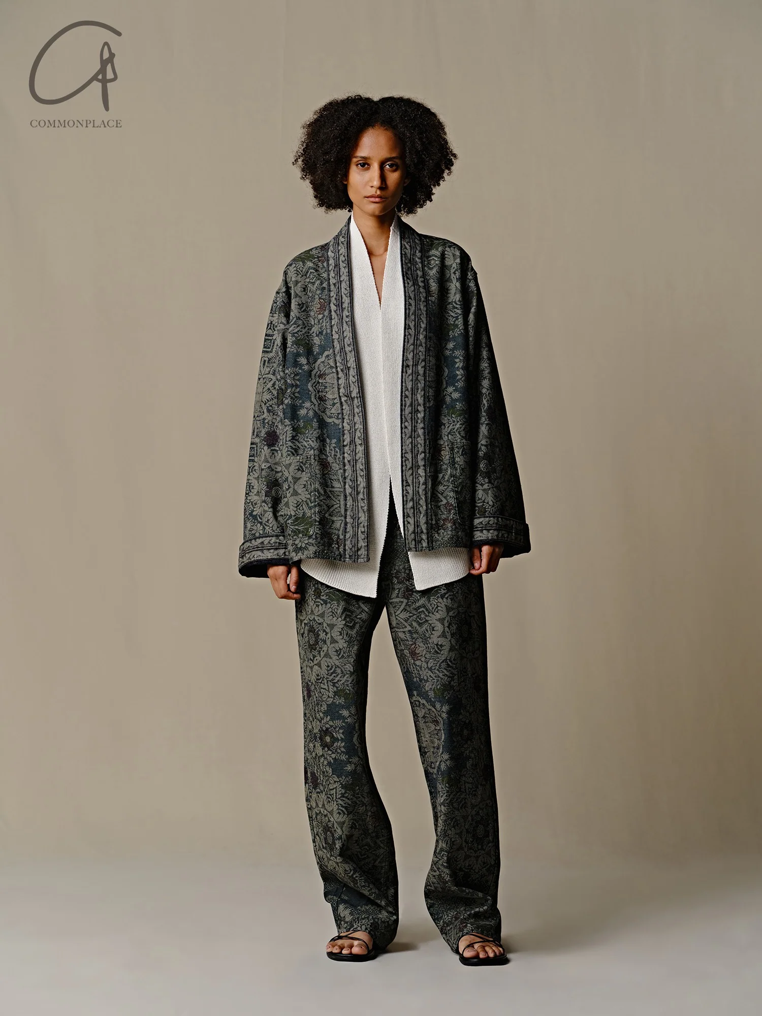 INTO THE EAST 25 Spring/Summer Retro Print Denim Cardigan ITE-E1DGSS006GR21JK-ML Dark Green - Image 7