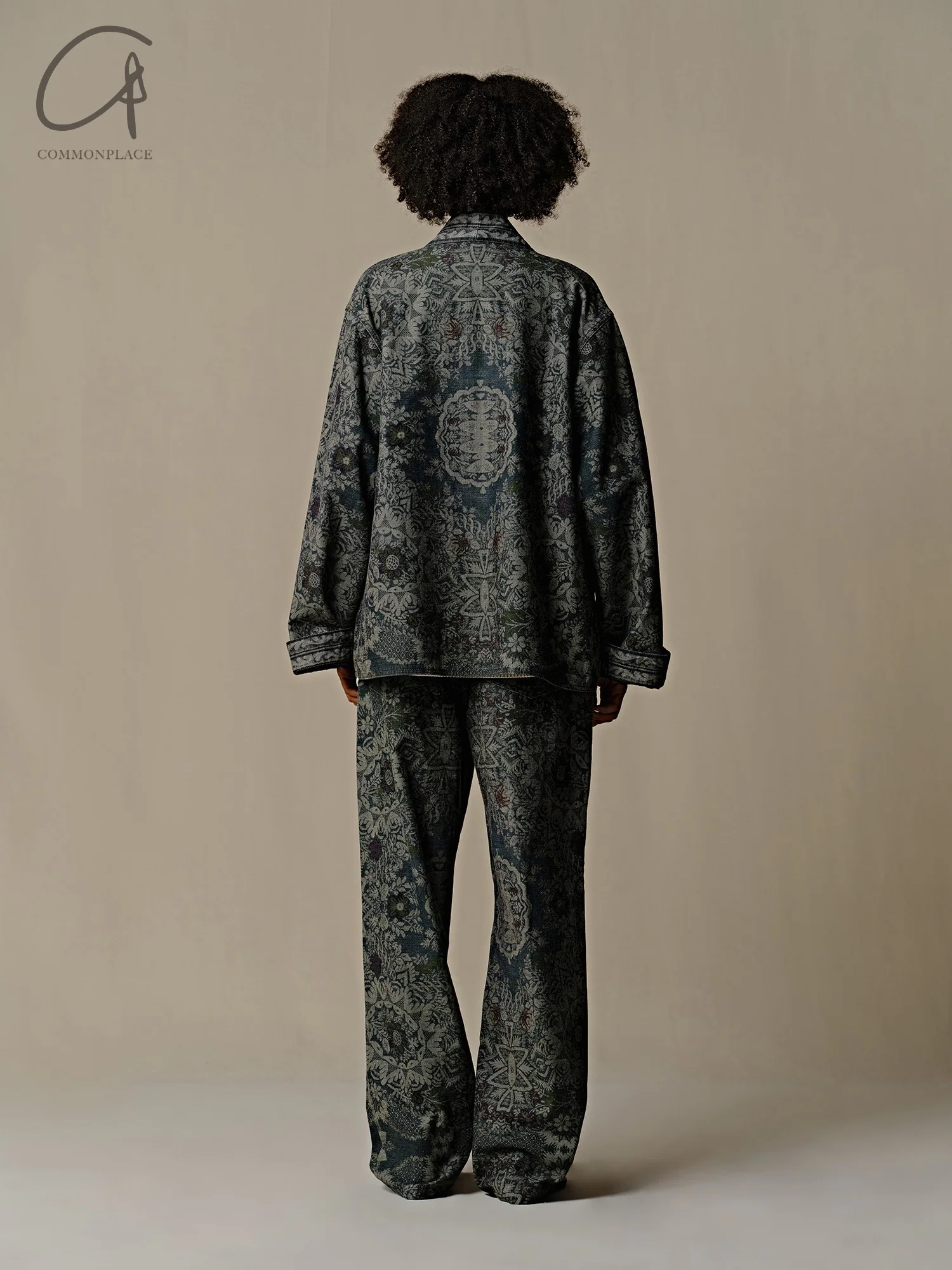 INTO THE EAST 25 Spring/Summer Retro Print Denim Cardigan ITE-E1DGSS006GR21JK-ML Dark Green - Image 9