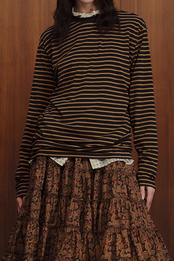INTO THE EAST Brown and blue striped long-sleeved T-shirt ITE-E1DGSC030BR20TS-ZONG Brown and blue