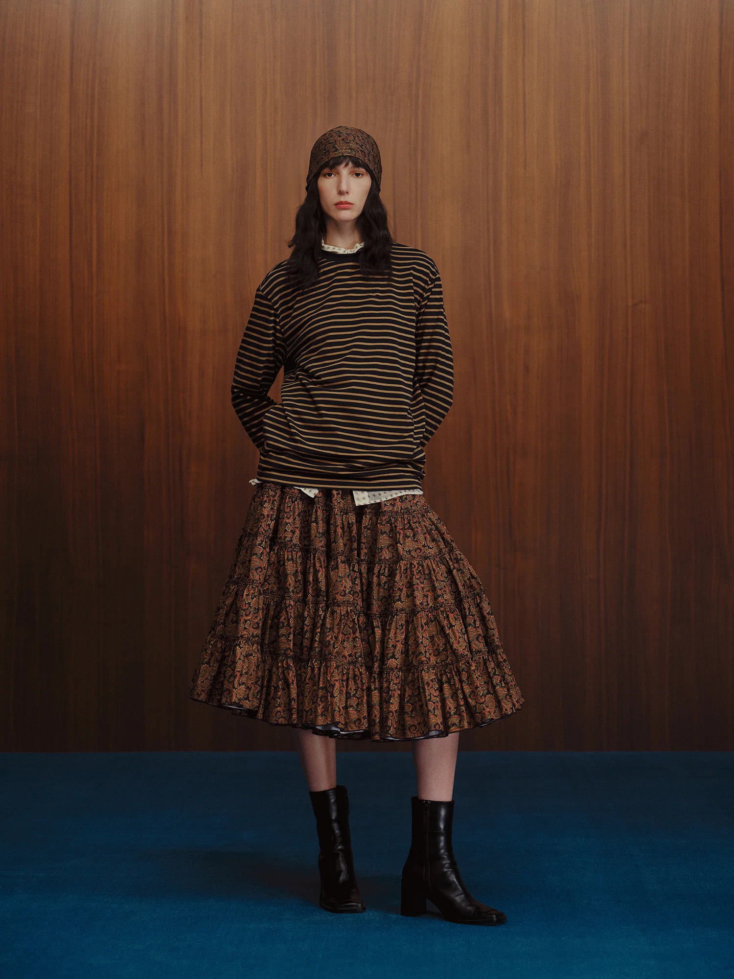 INTO THE EAST Brown and blue striped long-sleeved T-shirt ITE-E1DGSC030BR20TS-ZONG Brown and blue - Image 3