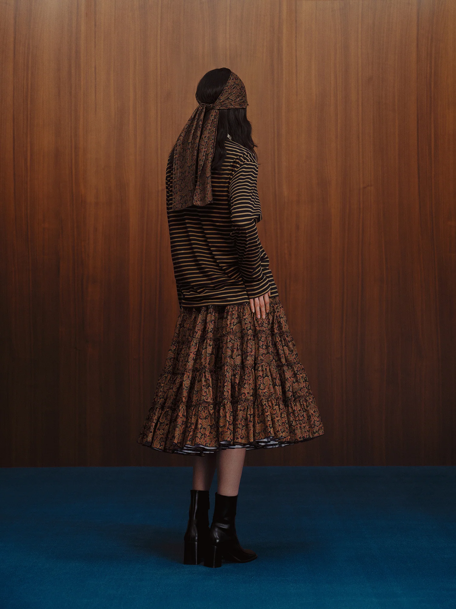 INTO THE EAST Brown and blue striped long-sleeved T-shirt ITE-E1DGSC030BR20TS-ZONG Brown and blue - Image 6