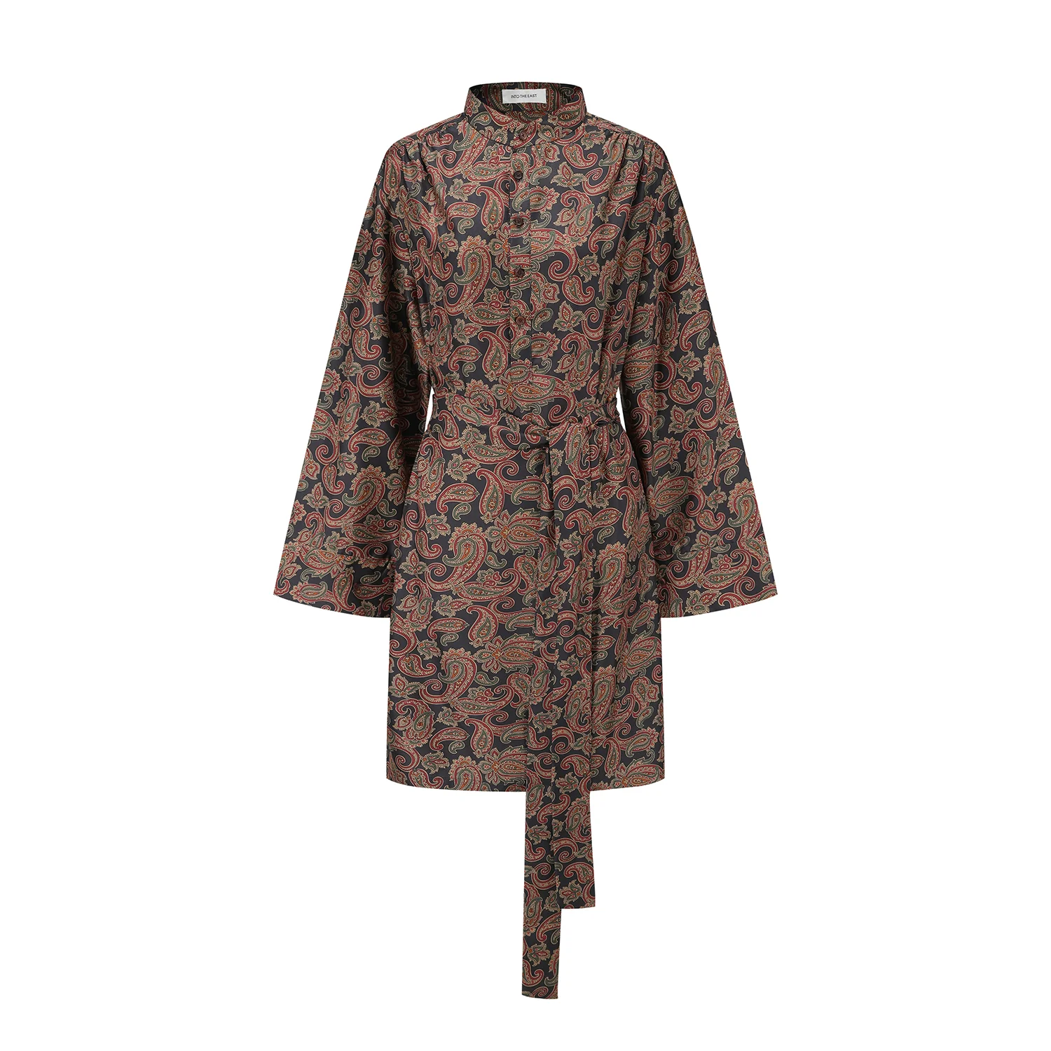 INTO THE EAST Dark Brown Paisley Lace-Up Silk Top Shirt ITE-E1DGSC009NCC21TP-HUA Color - Image 5