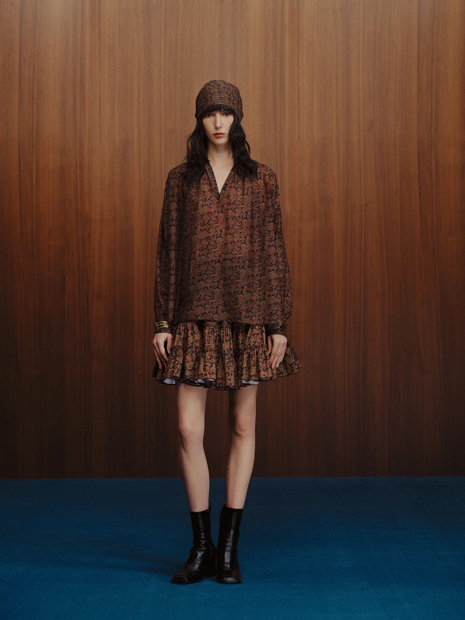 INTO THE EAST Dark Brown Paisley Layered Long/Short Skirt ITE-E1DGSC012NCC21SK-HUA Short (E1DGSC013NCC21SK) - Image 15