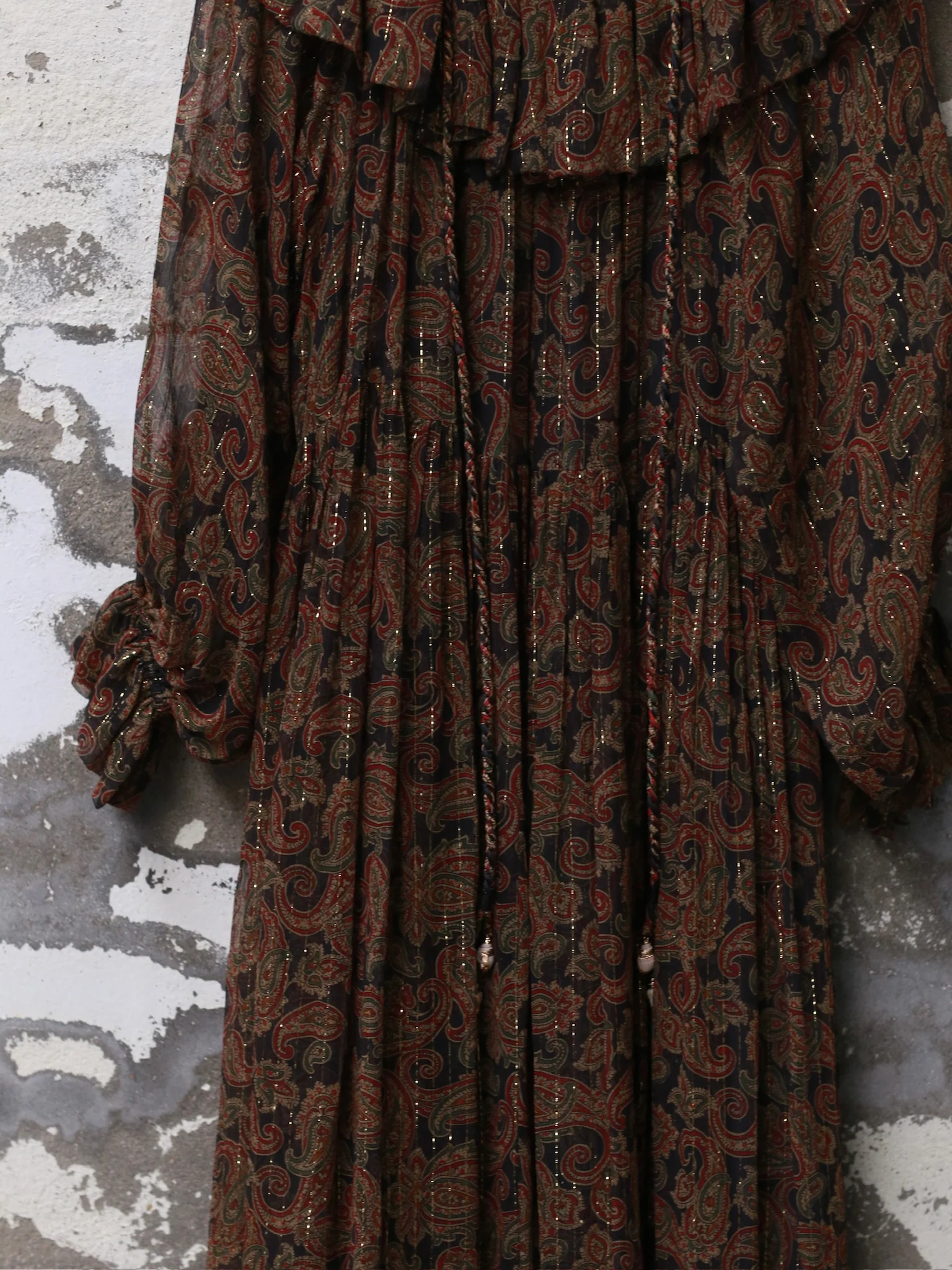 INTO THE EAST Dark Brown Paisley Pattern Ruffle Collar Silk Dress ITE-E1DGSC015NCC21DS-HUA Color - Image 15