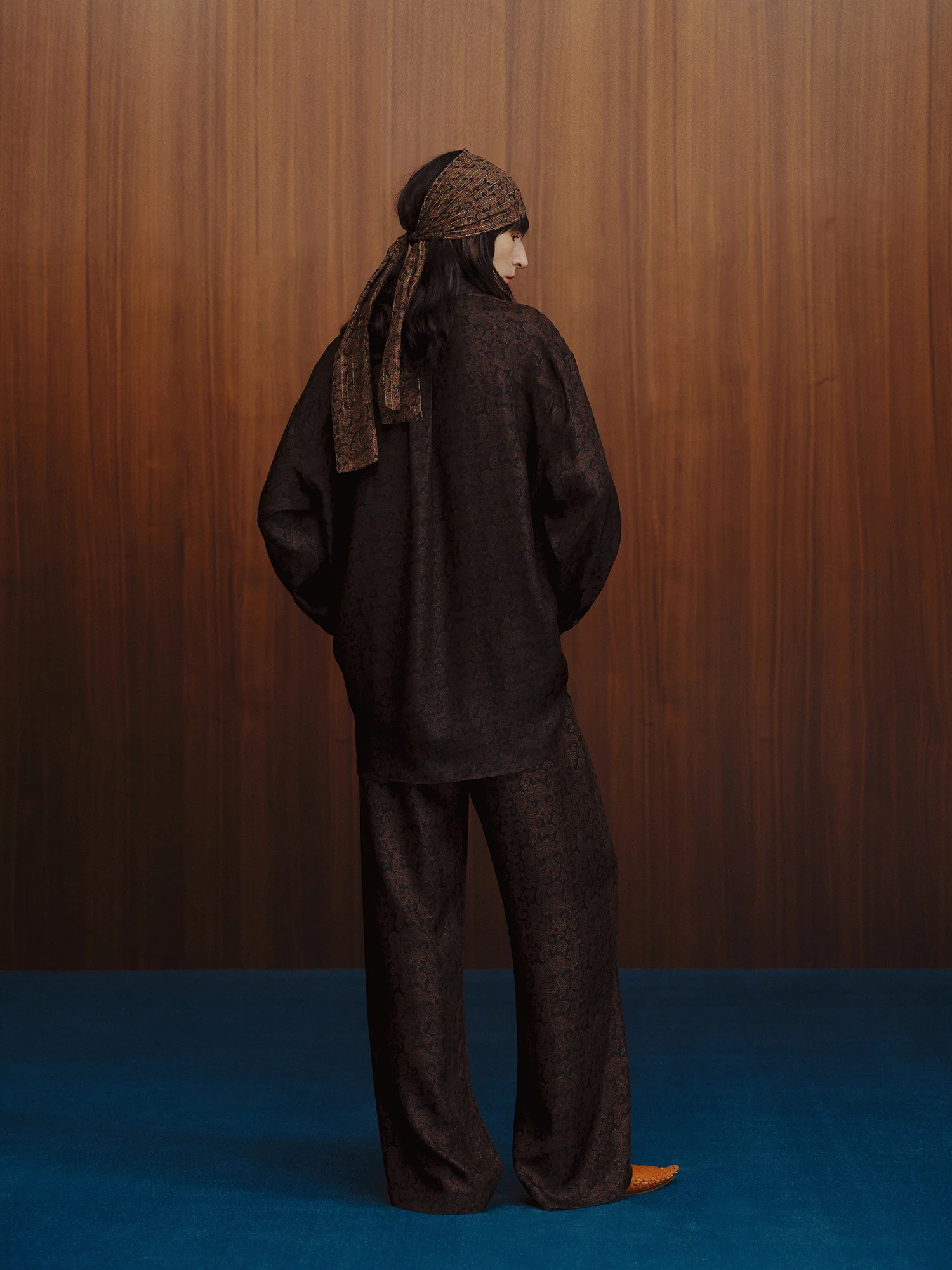 INTO THE EAST Dark Brown Paisley Silk Shirt / Straight Pants ITE-E1DGSC003NCC21PT-HUA Pants (E1DGSC001NCC21SH) - Image 12