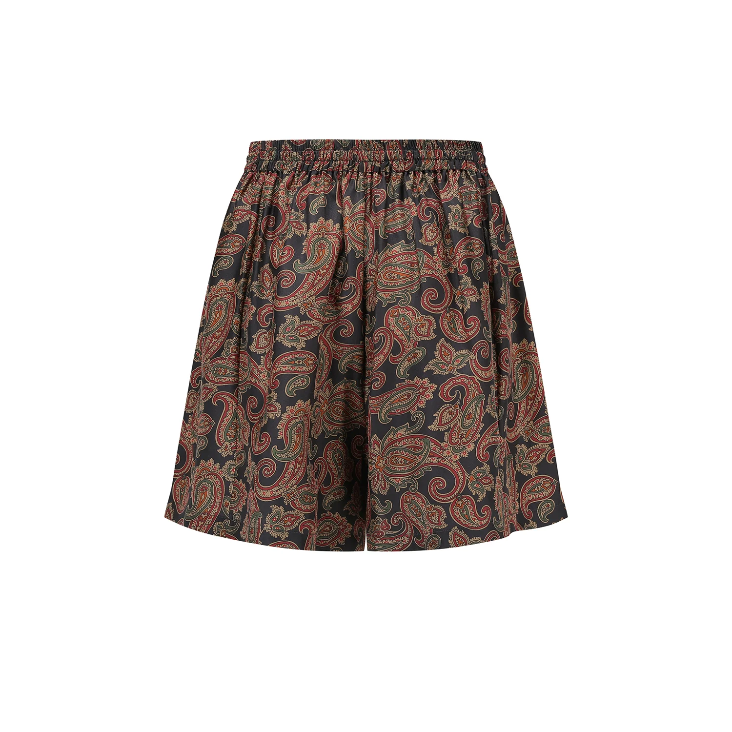 INTO THE EAST Dark Brown Paisley Silk Shorts Casual Pants ITE-E1DGSC010NCC21PT-HUA Color - Image 6