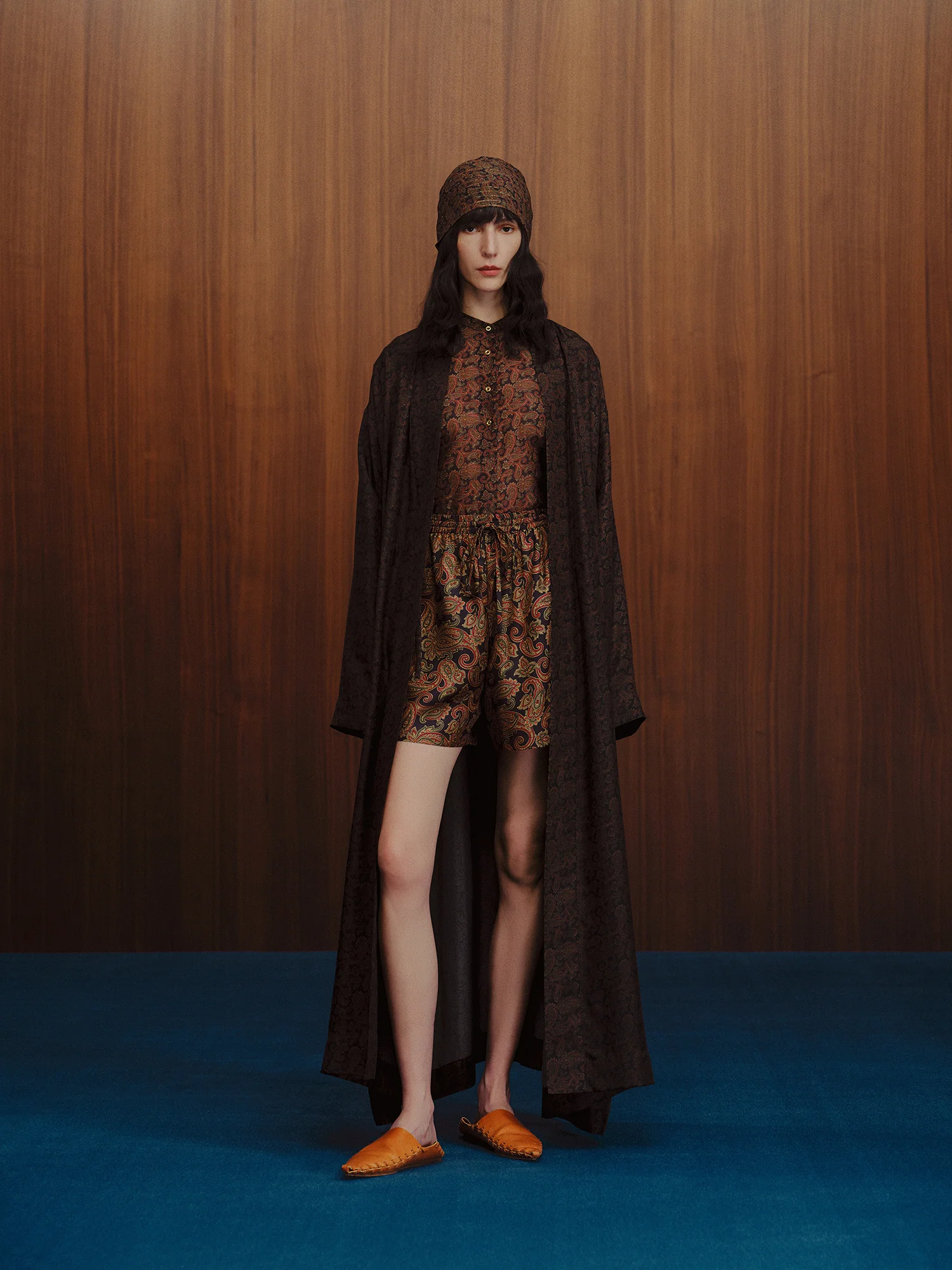 INTO THE EAST Dark Brown Paisley Silk Shorts Casual Pants ITE-E1DGSC010NCC21PT-HUA Color - Image 7