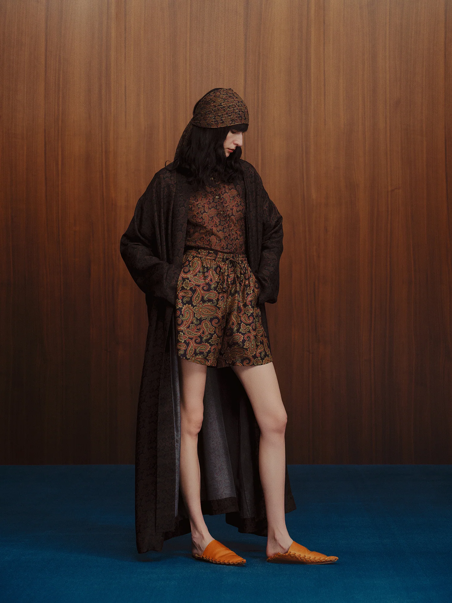 INTO THE EAST Dark Brown Paisley Silk Shorts Casual Pants ITE-E1DGSC010NCC21PT-HUA Color - Image 8