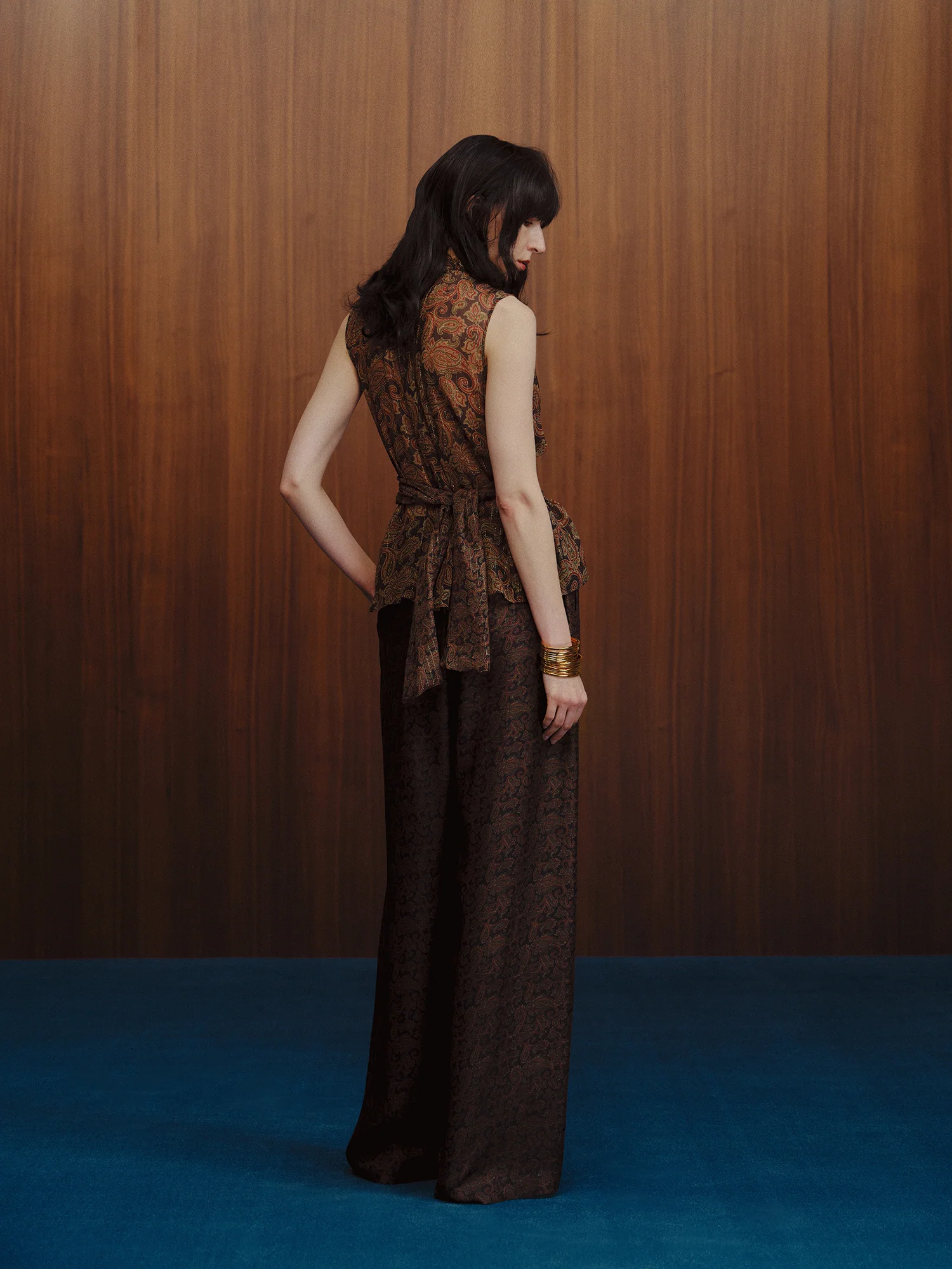 INTO THE EAST Gold Paisley pattern ribbon sleeveless silk top vest ITE-E1DGSC005NCC21TP-HUA Color - Image 13