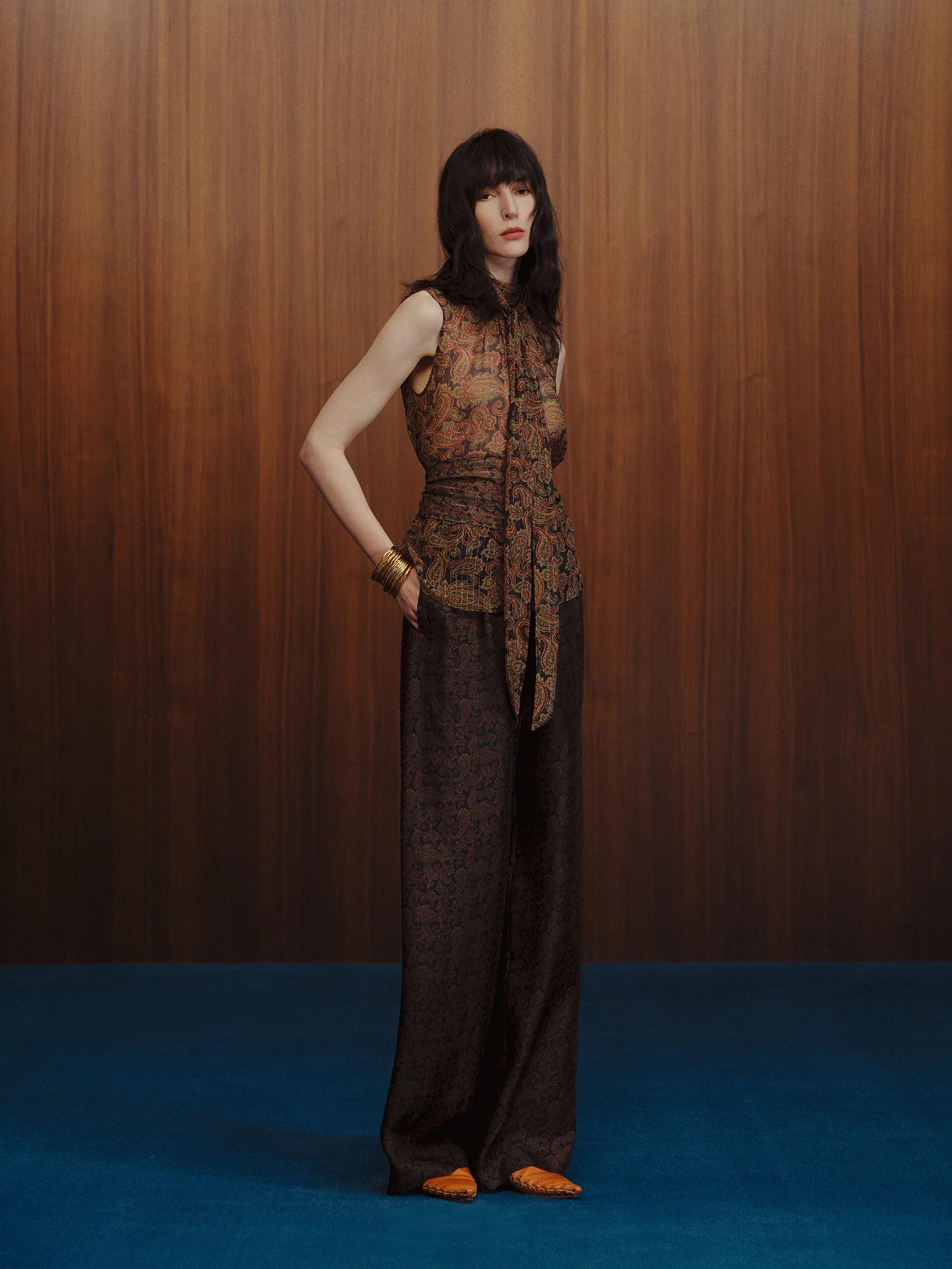 INTO THE EAST Gold Paisley pattern ribbon sleeveless silk top vest ITE-E1DGSC005NCC21TP-HUA Color - Image 14