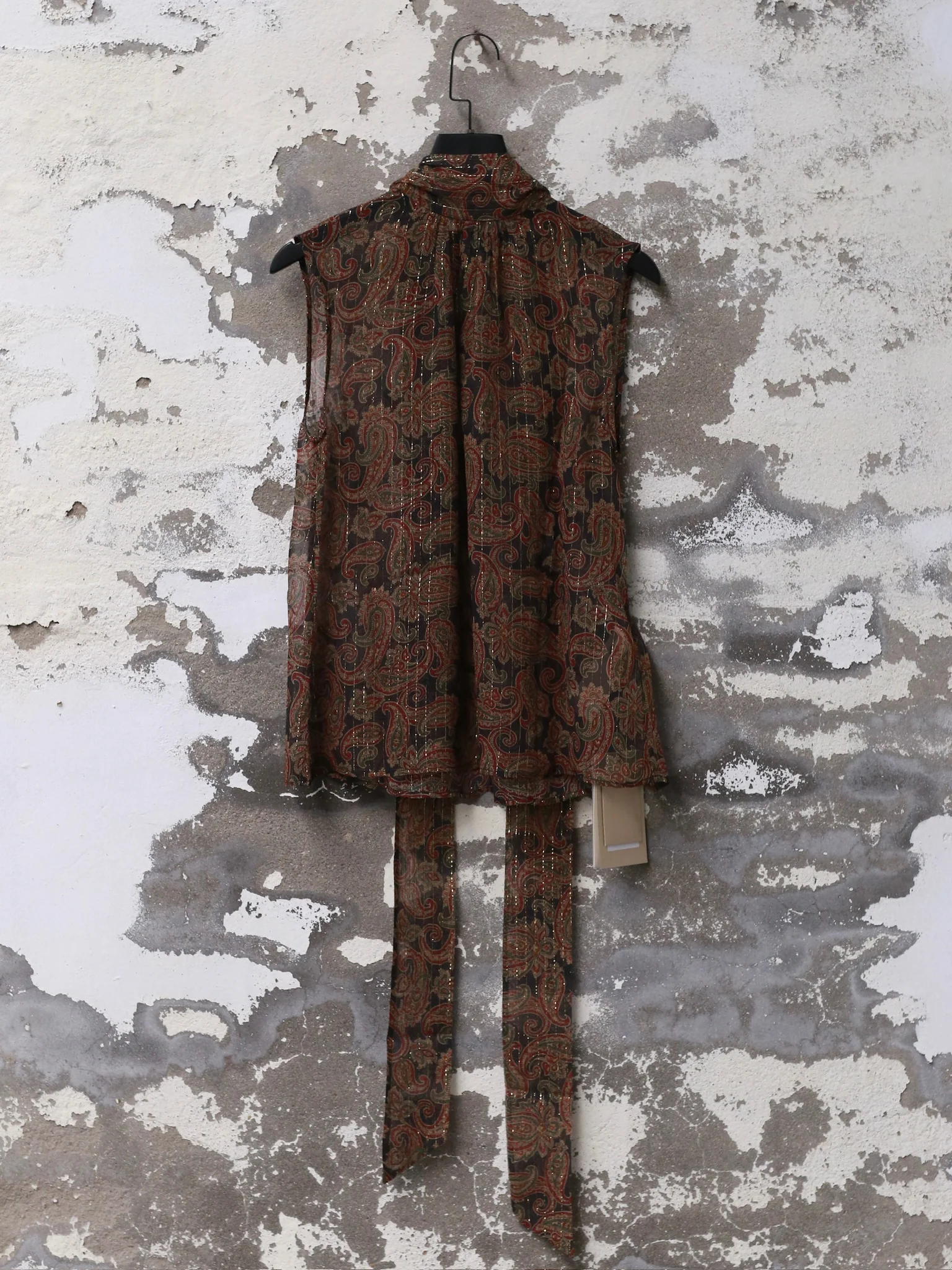 INTO THE EAST Gold Paisley pattern ribbon sleeveless silk top vest ITE-E1DGSC005NCC21TP-HUA Color - Image 4