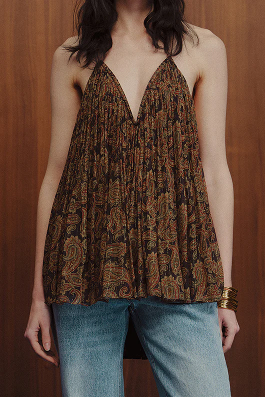 INTO THE EAST Gold Paisley Silk Deep V Suspender Top ITE-E1DGSC004NCC21TP-HUA Color
