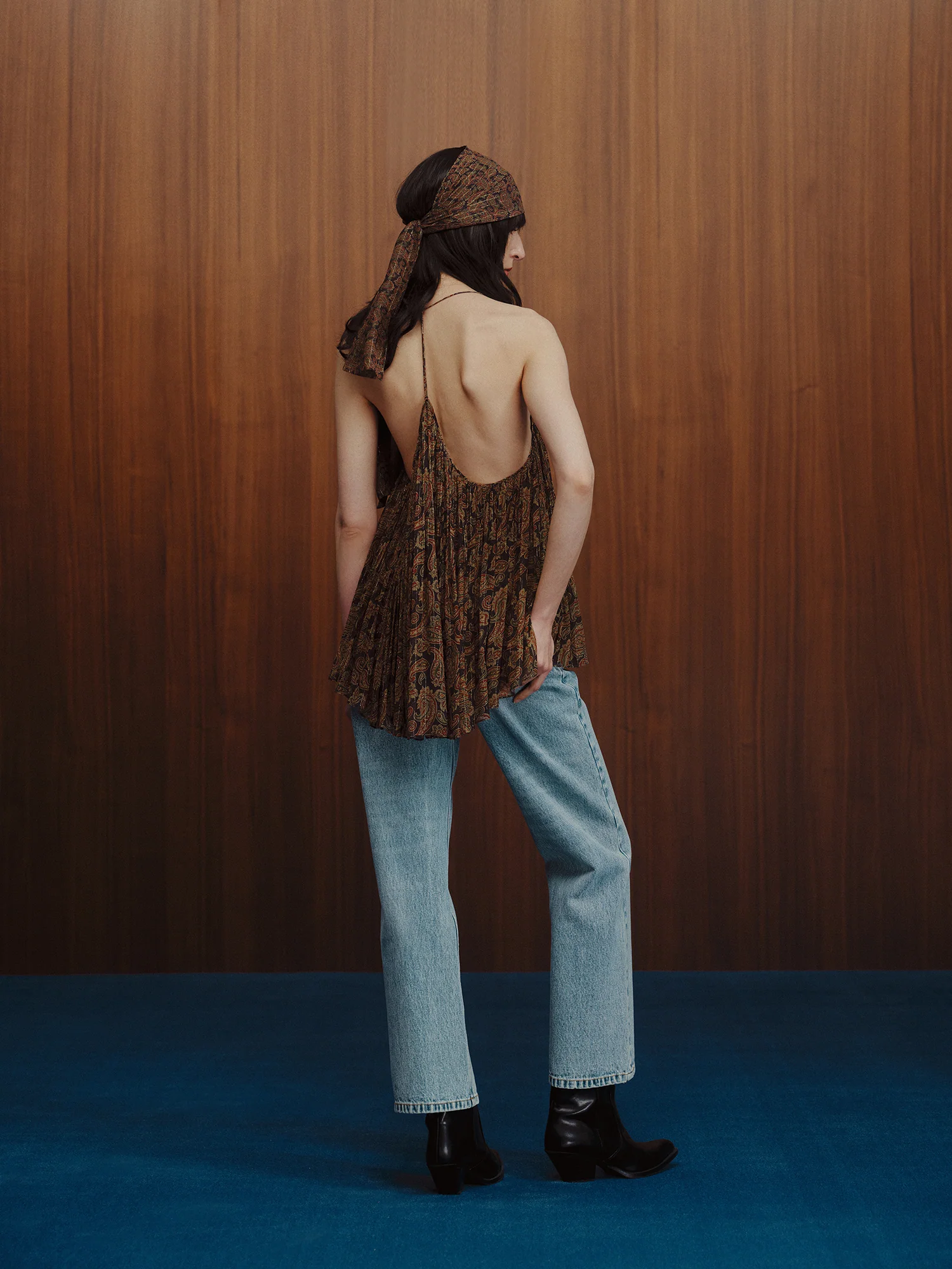 INTO THE EAST Gold Paisley Silk Deep V Suspender Top ITE-E1DGSC004NCC21TP-HUA Color - Image 15