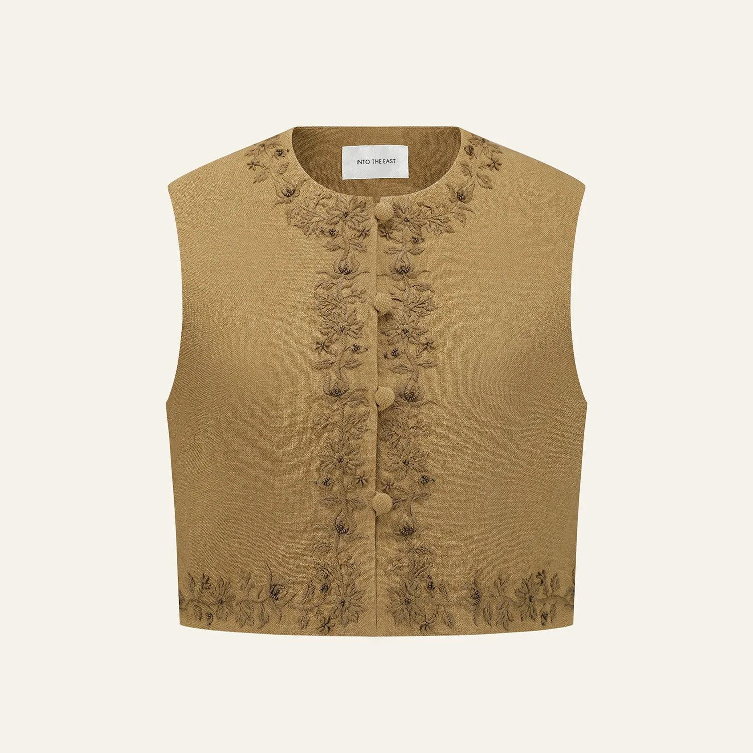 INTO THE EAST Linen Embroidered Vest/Shorts IITE-E1JBSSVE22002-XH Apricot Yellow Vest (E1JBSSPT22015) - Image 5