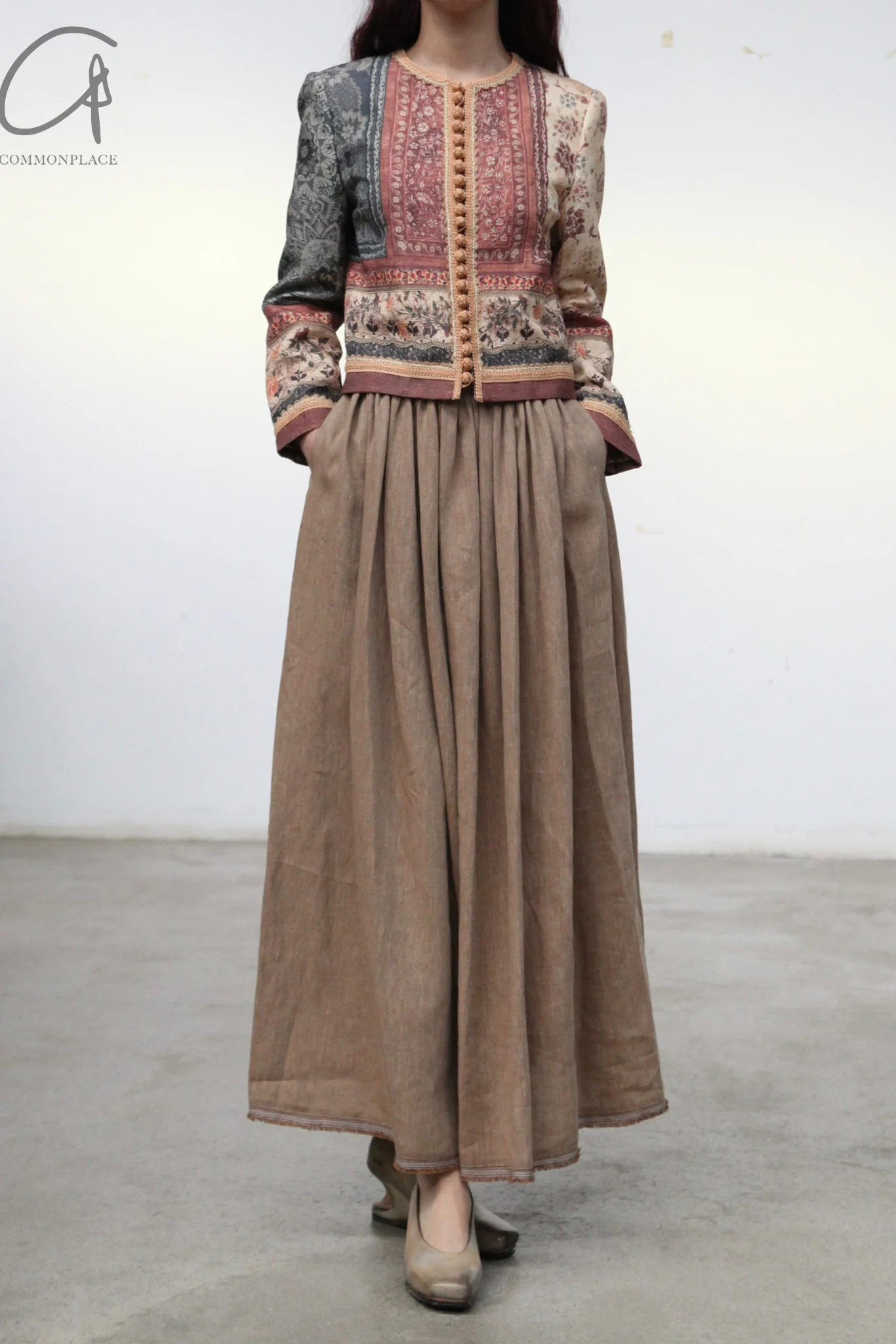INTO THE EAST Linen interwoven loose skirt ITE-E1YGAW005KT20SK-QIANKA Light brown - Image 2