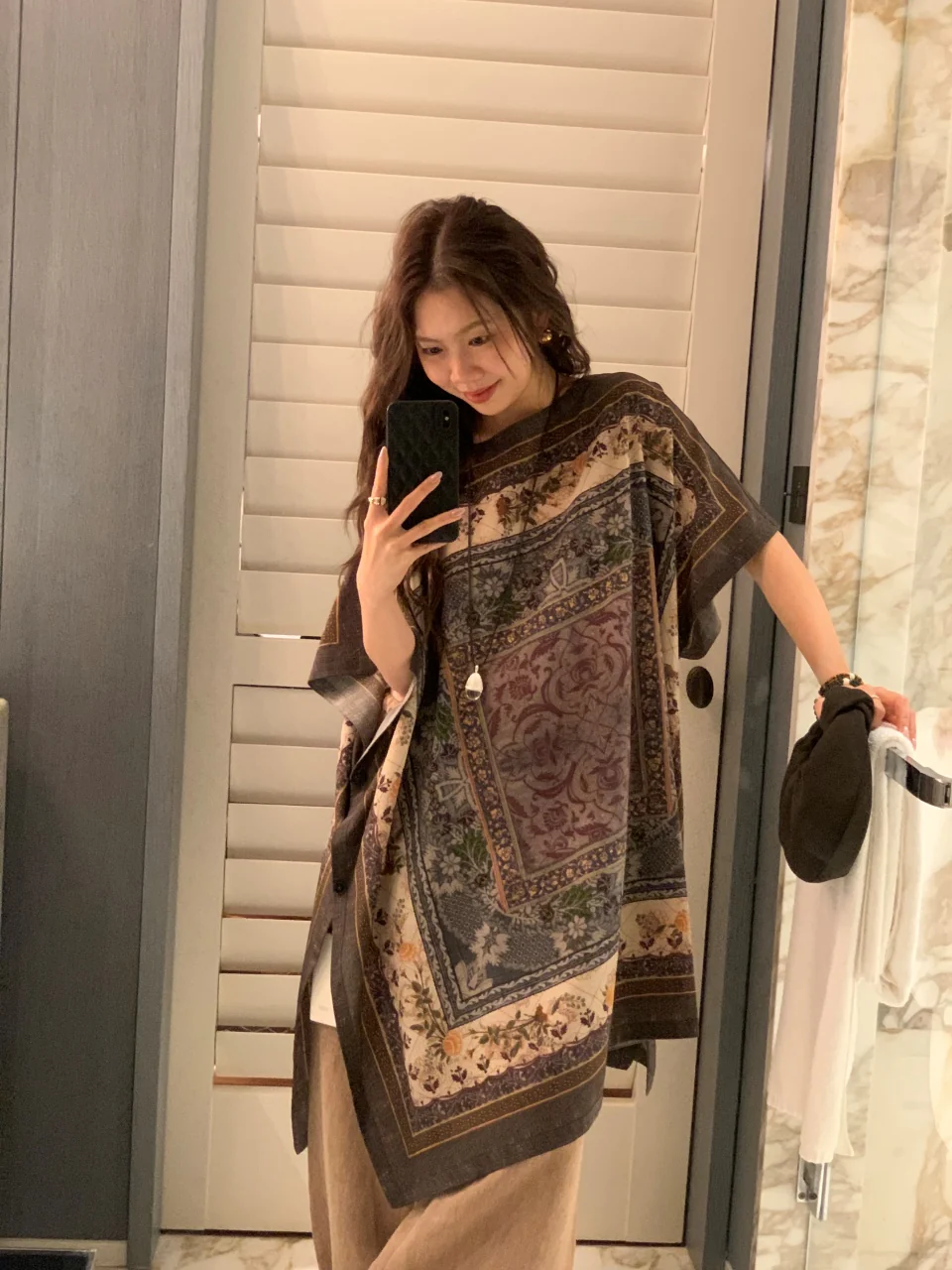 INTO THE EAST Silk vintage print cape shirt ITE-E1DGSS021GR21TP-MOLV dark green - Image 17