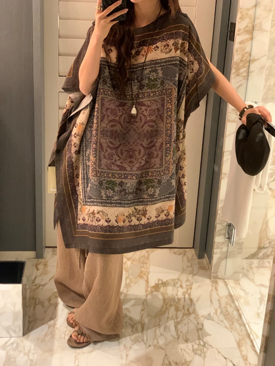 INTO THE EAST Silk vintage print cape shirt ITE-E1DGSS021GR21TP-MOLV dark green - Image 18