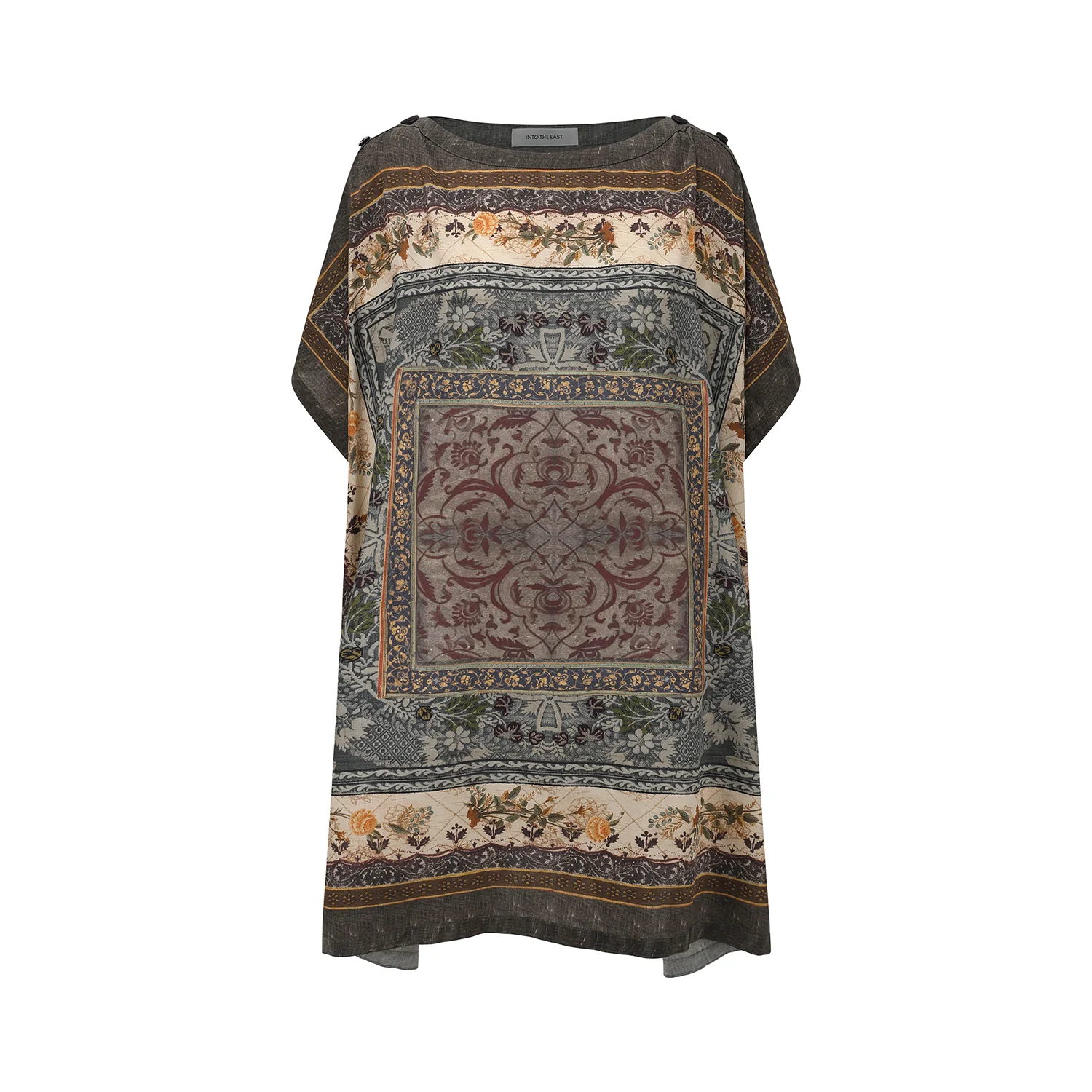 INTO THE EAST Silk vintage print cape shirt ITE-E1DGSS021GR21TP-MOLV dark green - Image 5