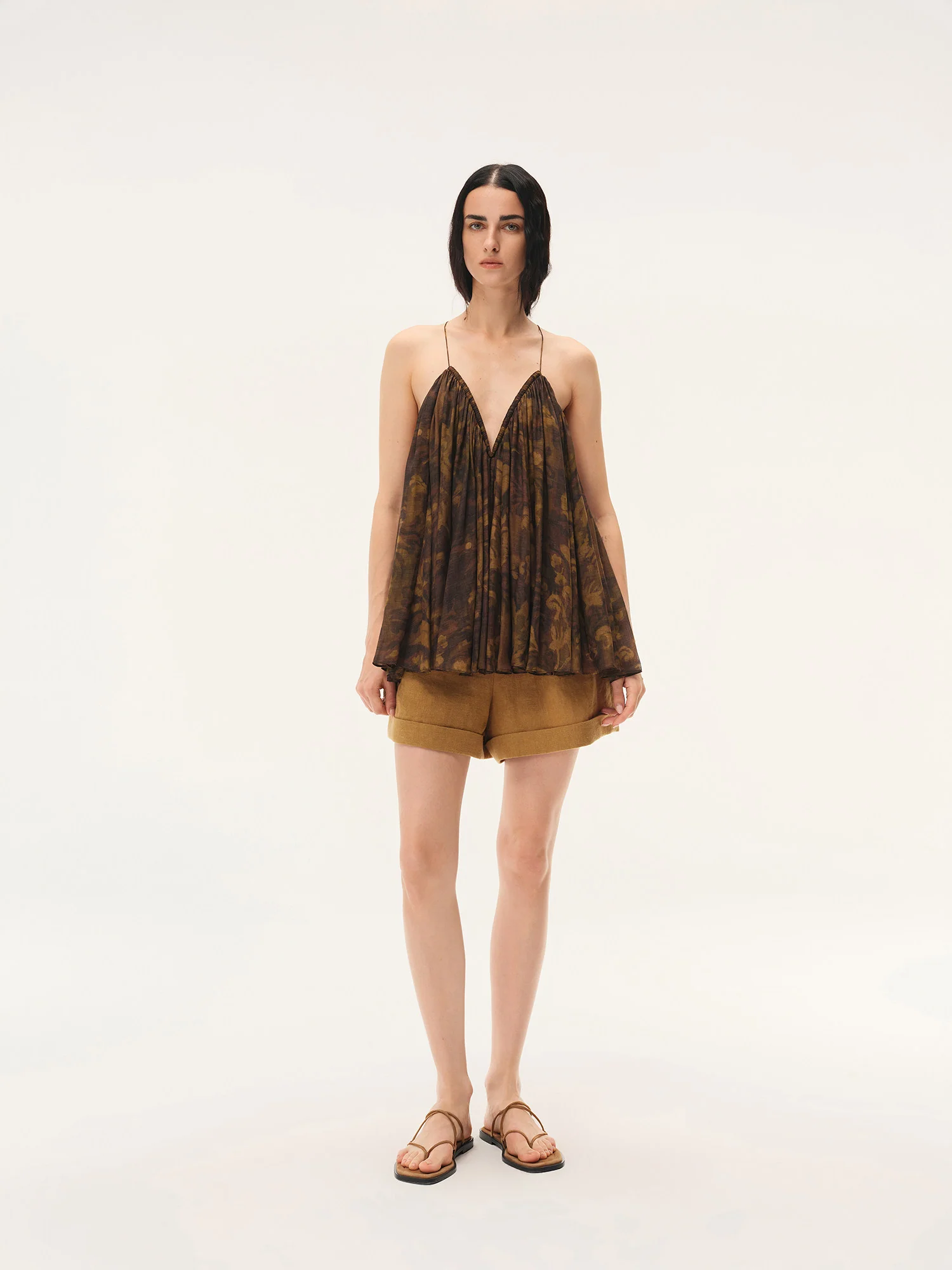 INTO THE EAST Spring/Summer 2026: Acanthus Oil Paint Deep V-Neck Camisole Top ITE-E1JBSSTP21007-CZ (Tea Brown) - Image 5