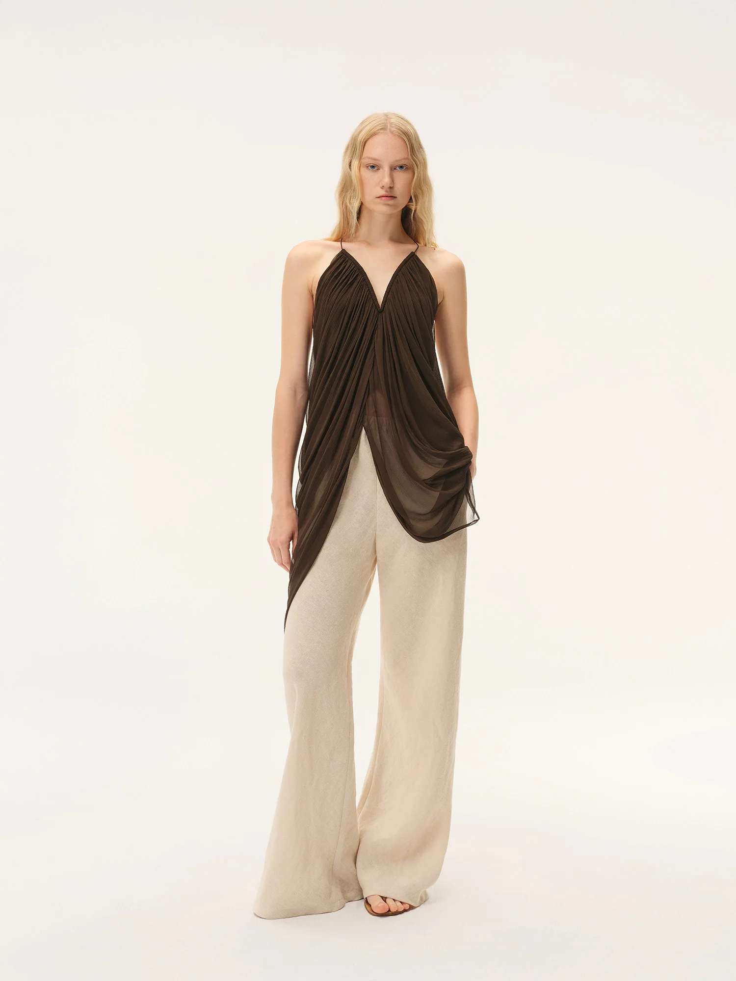 INTO THE EAST Spring/Summer 2026 Asymmetrical Long Top/Tie-up Short-sleeved Top/Mermaid Skirt ITE-E1JBSSPT20003-MB Off-white Pants (E1JBSSTP20008) - Image 6