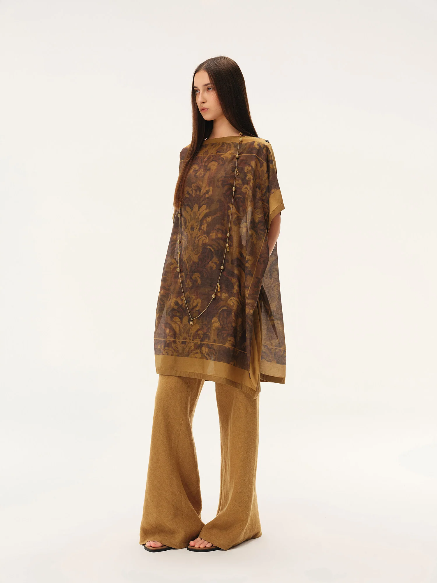 INTO THE EAST Spring/Summer 2026 Asymmetrical Long Top/Tie-up Short-sleeved Top/Mermaid Skirt ITE-E1JBSSPT20003-XH Apricot Pants (E1JBSSTP20008) - Image 12