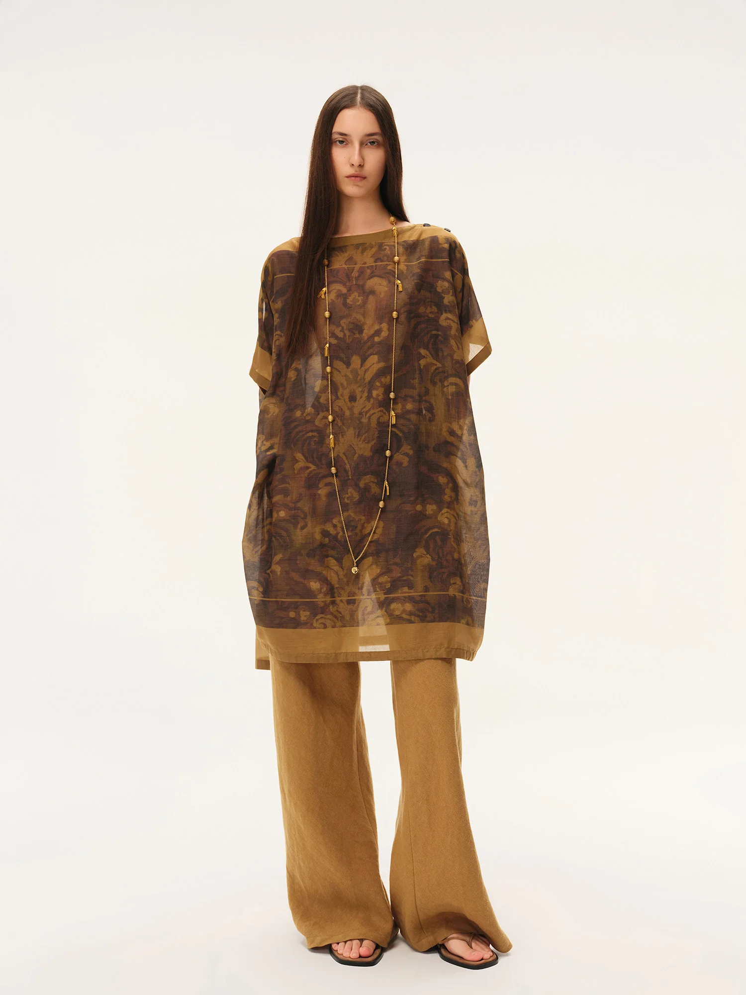 INTO THE EAST Spring/Summer 2026 Asymmetrical Long Top/Tie-up Short-sleeved Top/Mermaid Skirt ITE-E1JBSSPT20003-XH Apricot Pants (E1JBSSTP20008) - Image 13