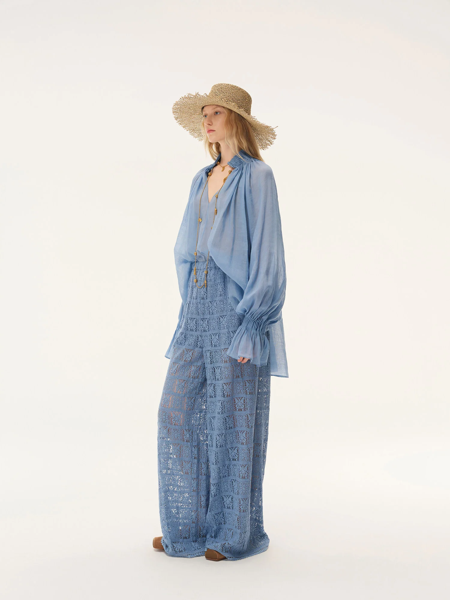 INTO THE EAST Spring/Summer 2026 Blue Water-Soluble Floral Straight-Leg Trousers ITE-E1JBSSPT20012BU-LAN Blue - Image 7