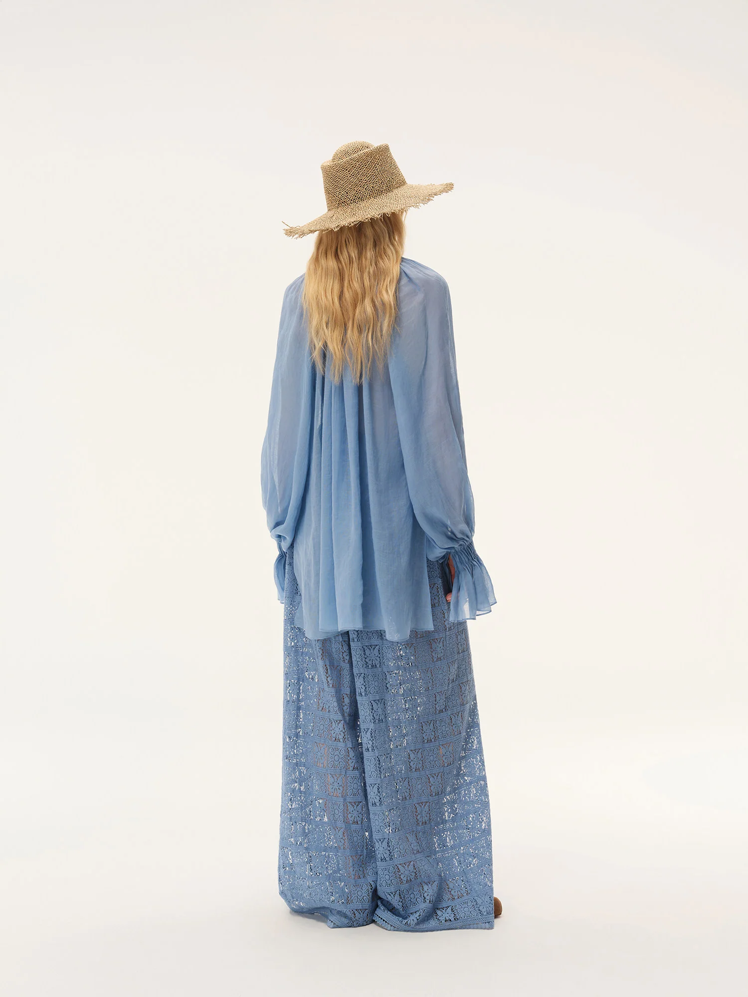 INTO THE EAST Spring/Summer 2026 Blue Water-Soluble Floral Straight-Leg Trousers ITE-E1JBSSPT20012BU-LAN Blue - Image 9