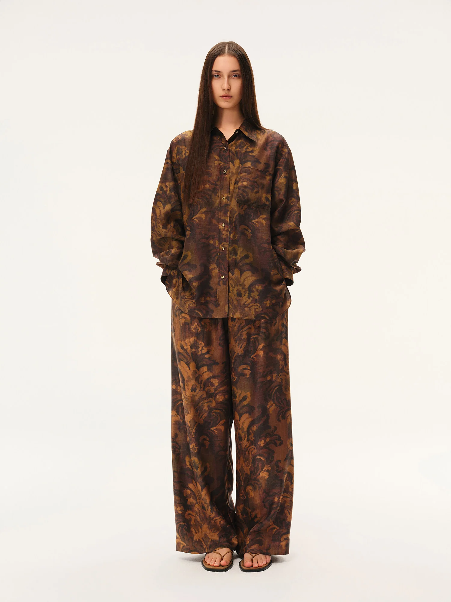 INTO THE EAST Spring/Summer 2026 Collared Shirt/Drawstring Casual Pants ITE-E1JBSSSH21002BR-CZ Tea Brown Shirt - Image 14