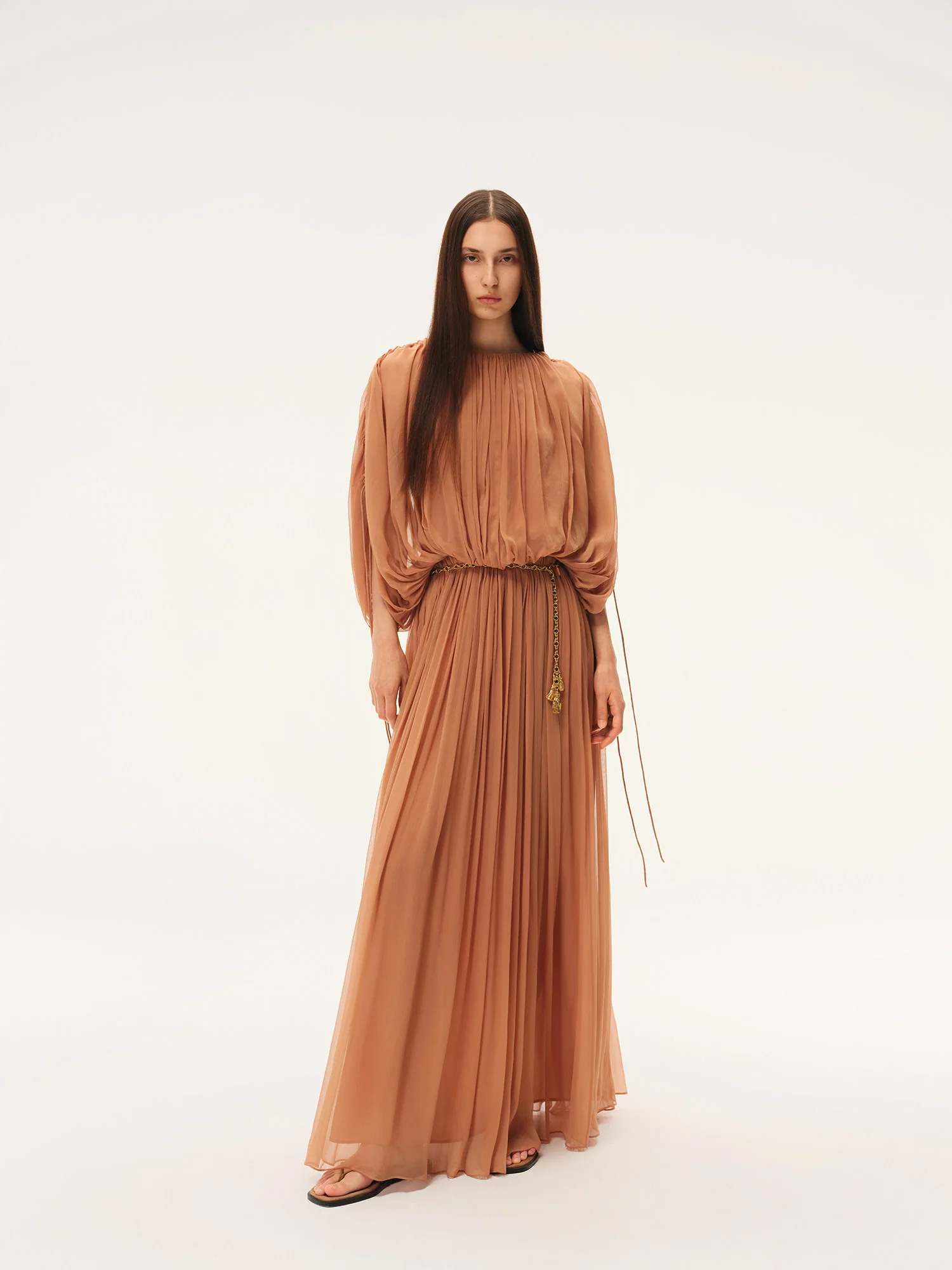 INTO THE EAST Spring/Summer 2026 Elastic Waist Pleated Midi Skirt ITE-E1JBSSSK20027LC-SHC Coral Orange - Image 7
