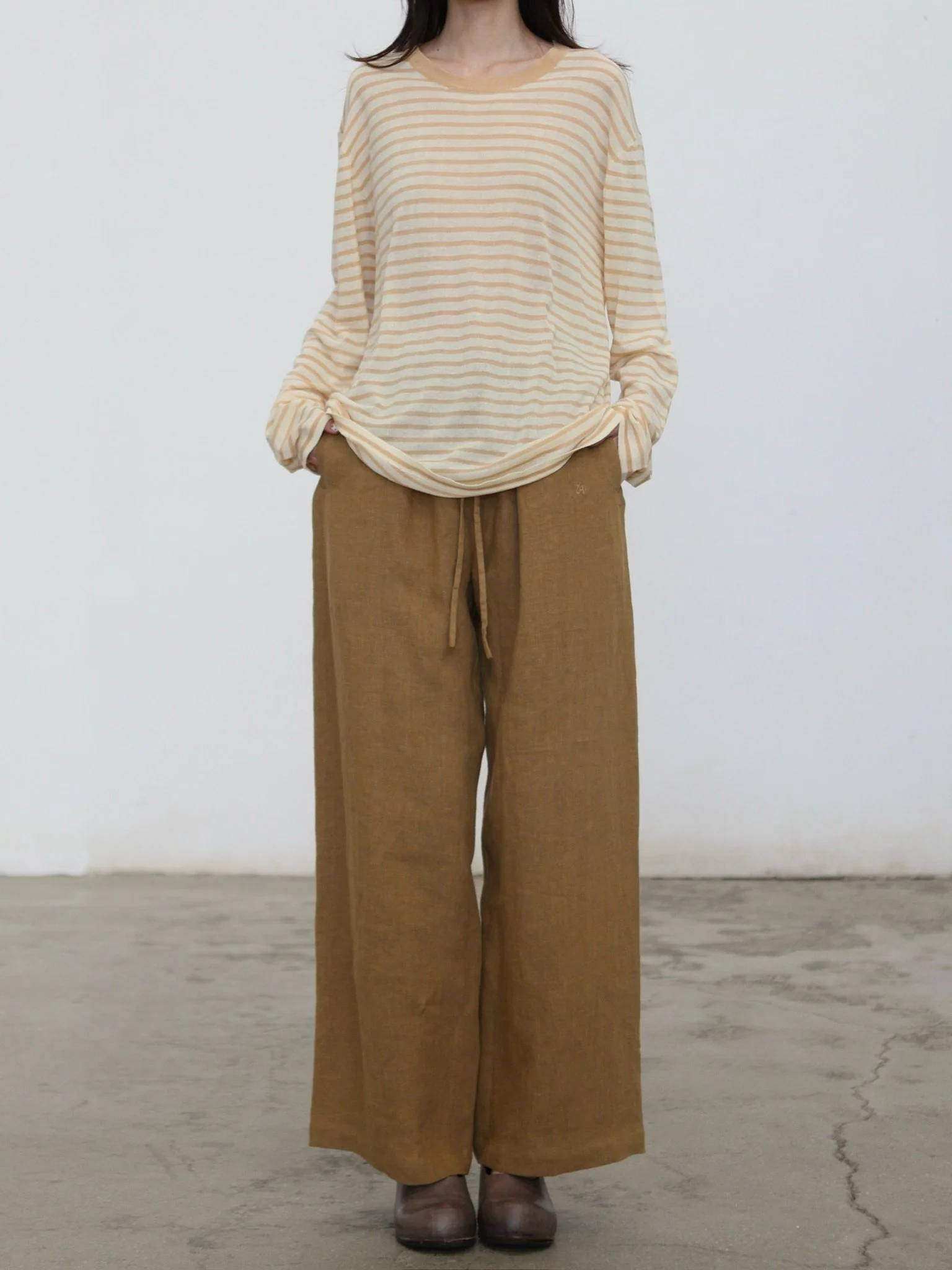 INTO THE EAST Spring/Summer 2026 Embroidered Elastic Waist Straight Leg Pants ITE-E1JBSSPT22004YE-XH Apricot Yellow - Image 6