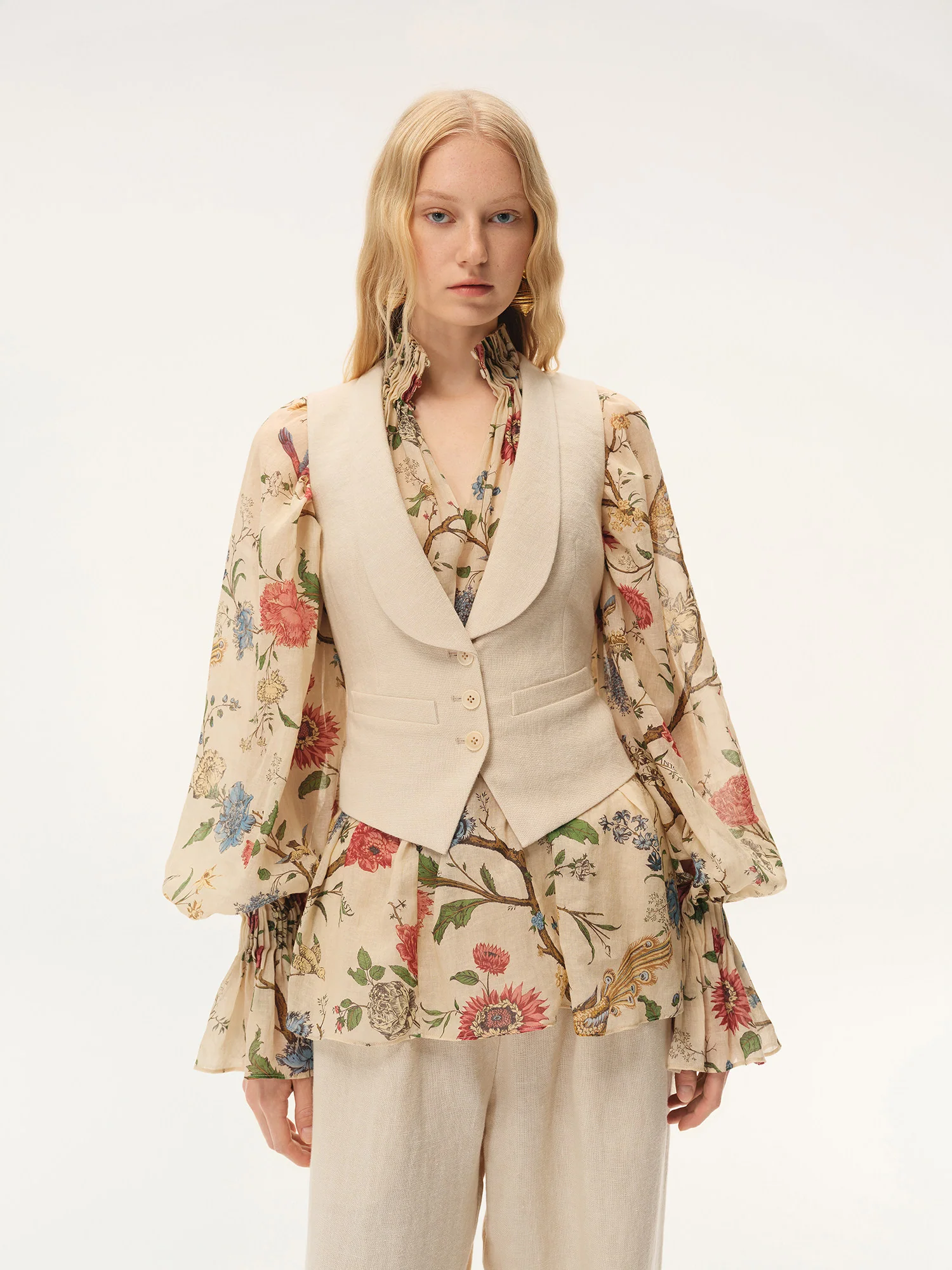 INTO THE EAST Spring/Summer 2026: Embroidered Elastic Waist Straight Leg Pants / Linen Shawl Collar Vest ITE-E1JBSSTP21010-HUA Shirt (E1JBSSPT22004) - Image 20