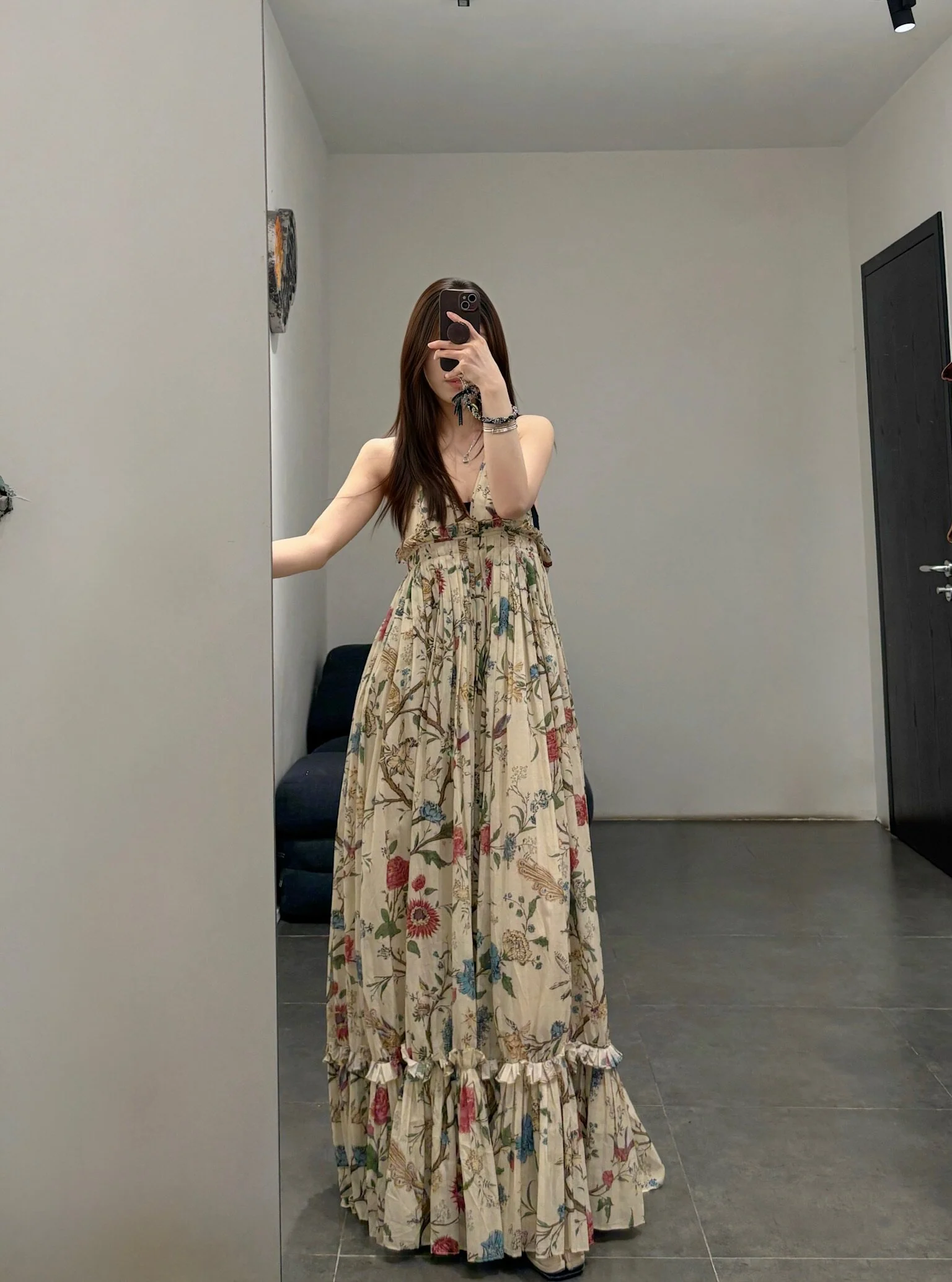 INTO THE EAST Spring/Summer 2026 Floral, Bird, and Tree Backless Slip Dress ITE-E1JBSSDS21025NCC-HUA Floral - Image 14