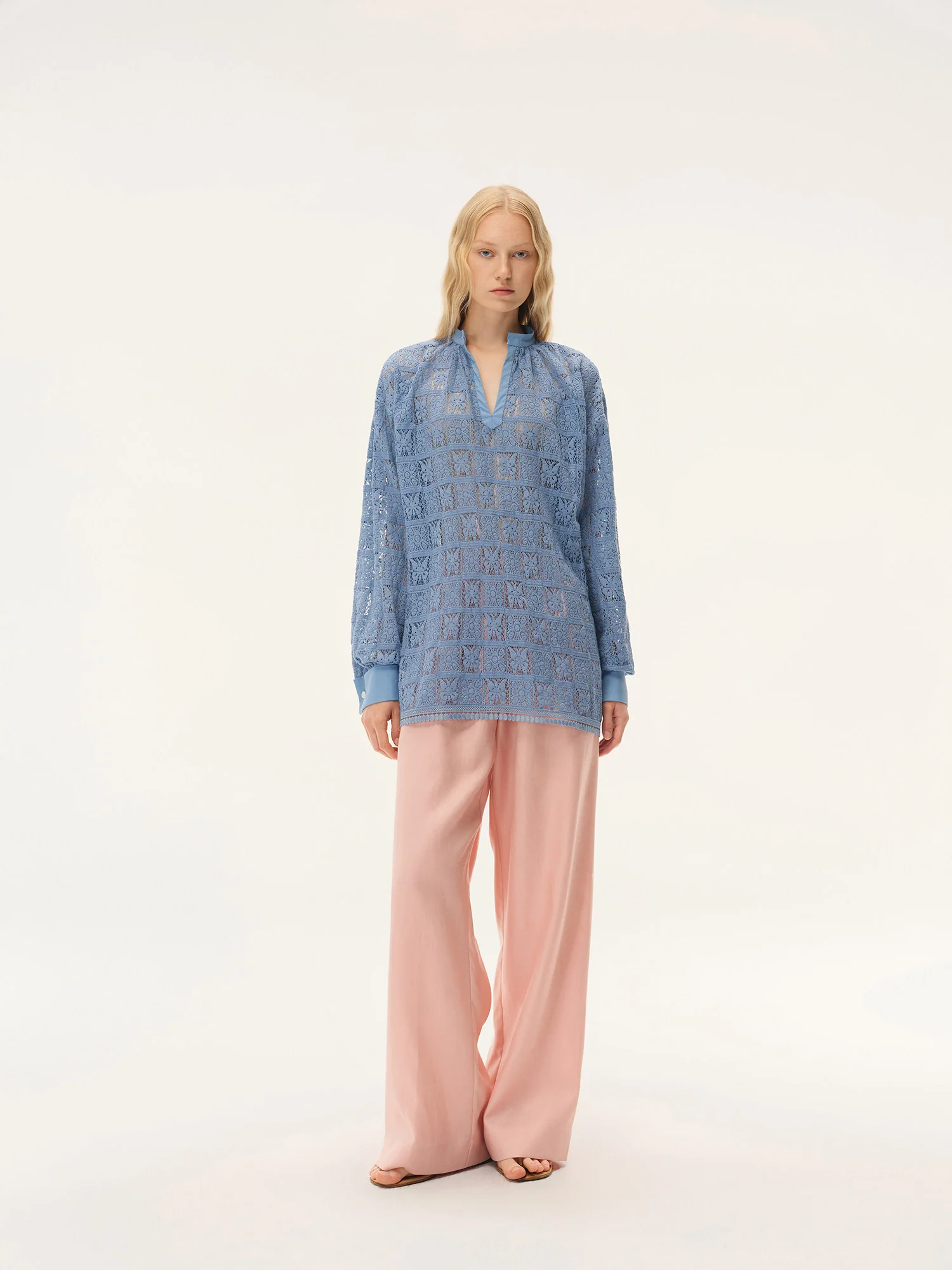 INTO THE EAST Spring/Summer 2026 Floral, Bird, and Tree Collared Shirt / Embroidered Elastic Waist Straight Leg Pants ITE-E1JBSSPT22004PK-FEN - Image 9