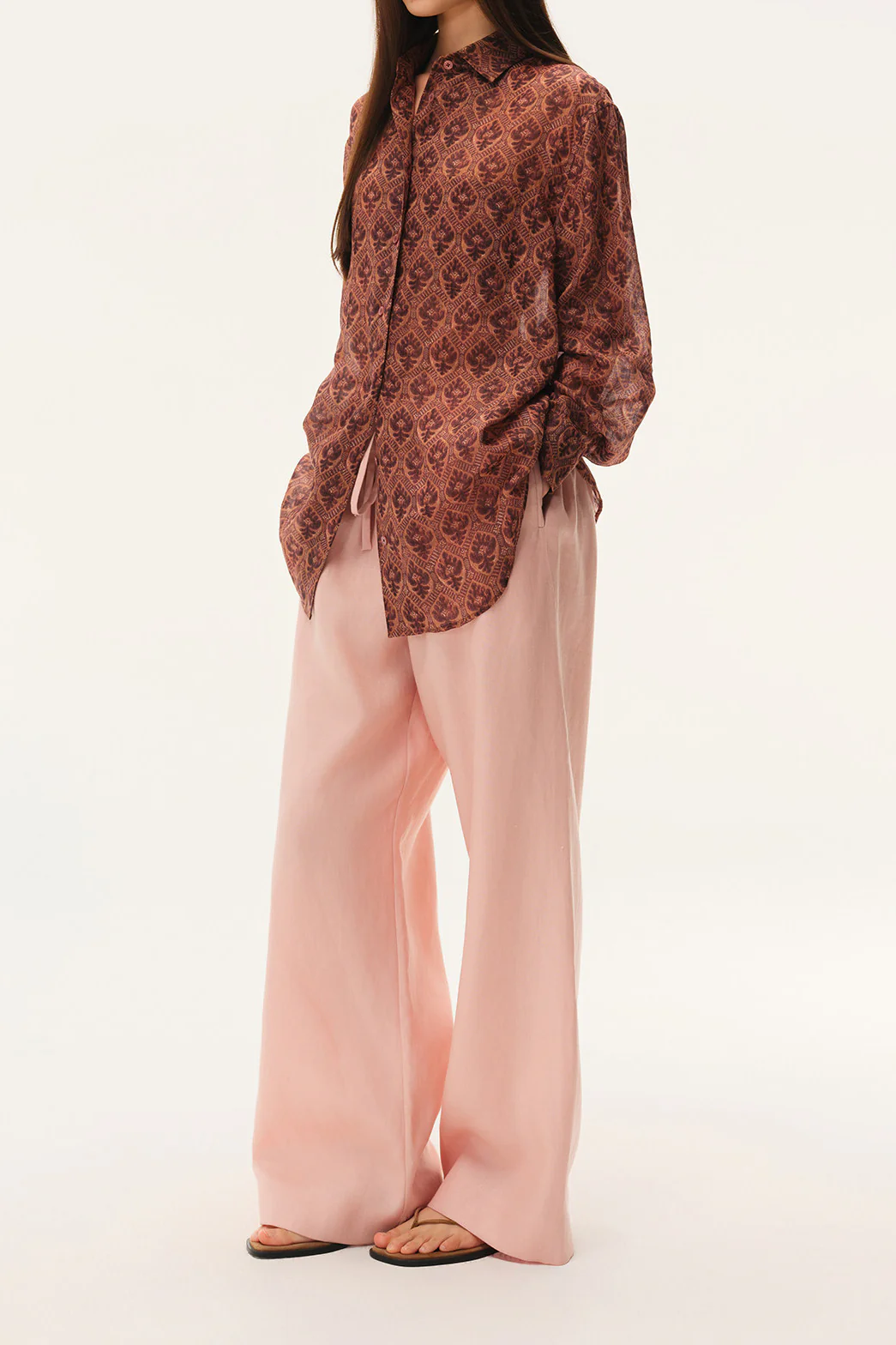 INTO THE EAST Spring/Summer 2026 Floral, Bird, and Tree Collared Shirt / Embroidered Elastic Waist Straight Leg Pants ITE-E1JBSSSH21009RE-SLH Shirt - Image 2