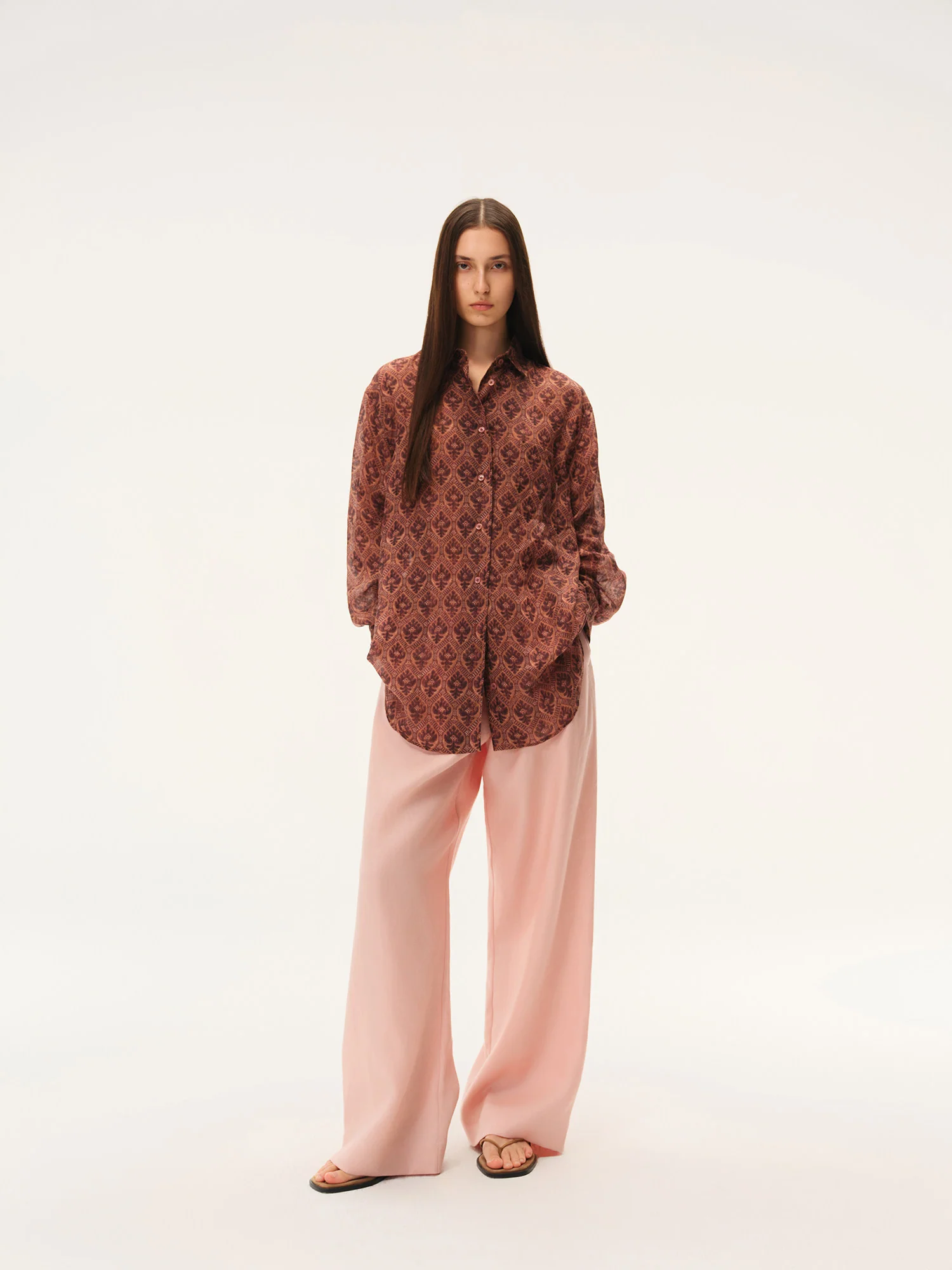 INTO THE EAST Spring/Summer 2026 Floral, Bird, and Tree Collared Shirt / Embroidered Elastic Waist Straight Leg Pants ITE-E1JBSSSH21009RE-SLH Shirt - Image 3