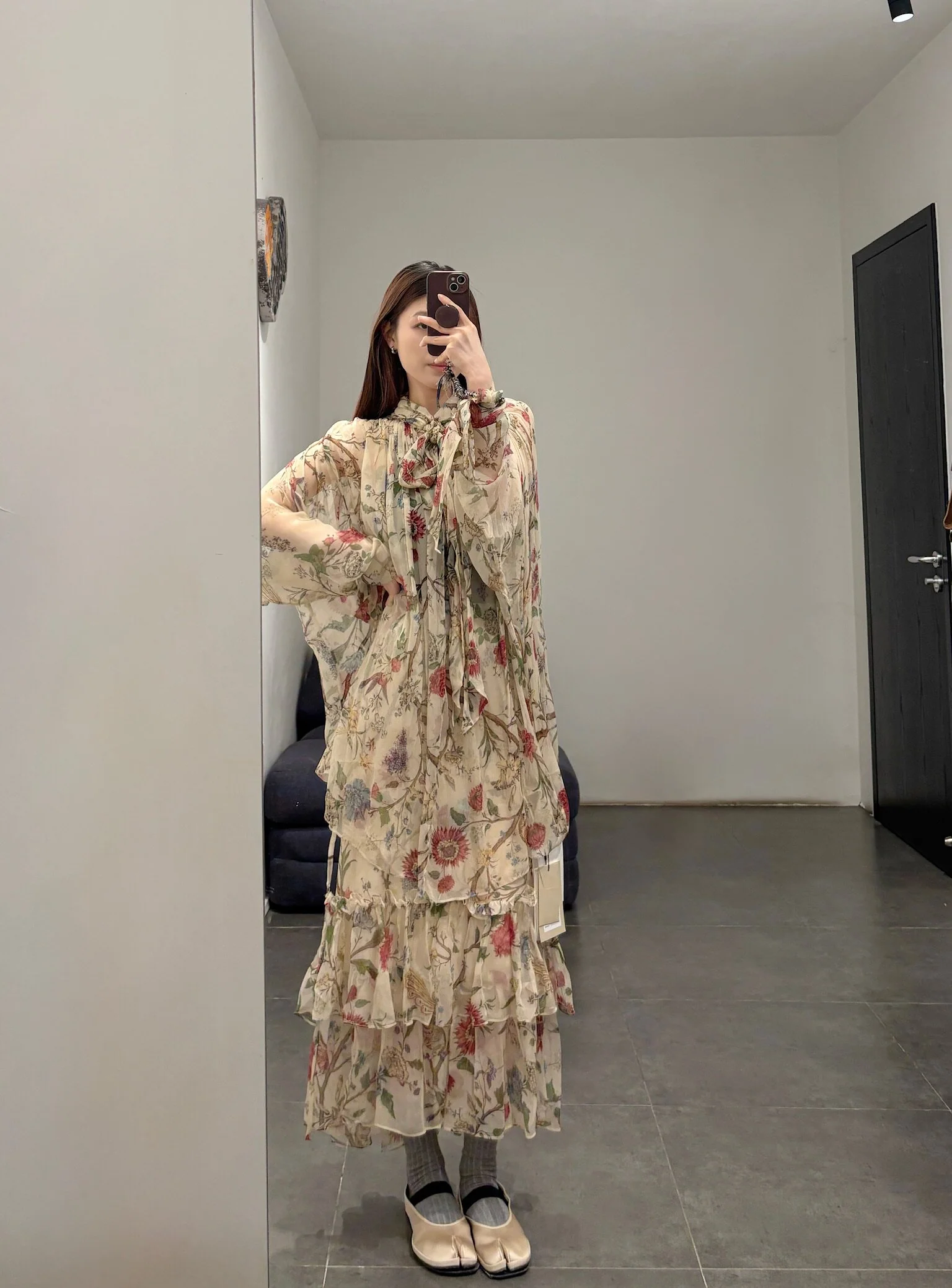 INTO THE EAST Spring/Summer 2026 Floral, Bird, and Tree Double-Layer Skirt ITE-E1JBSSSK21023NCC-HUA Floral Pattern - Image 14
