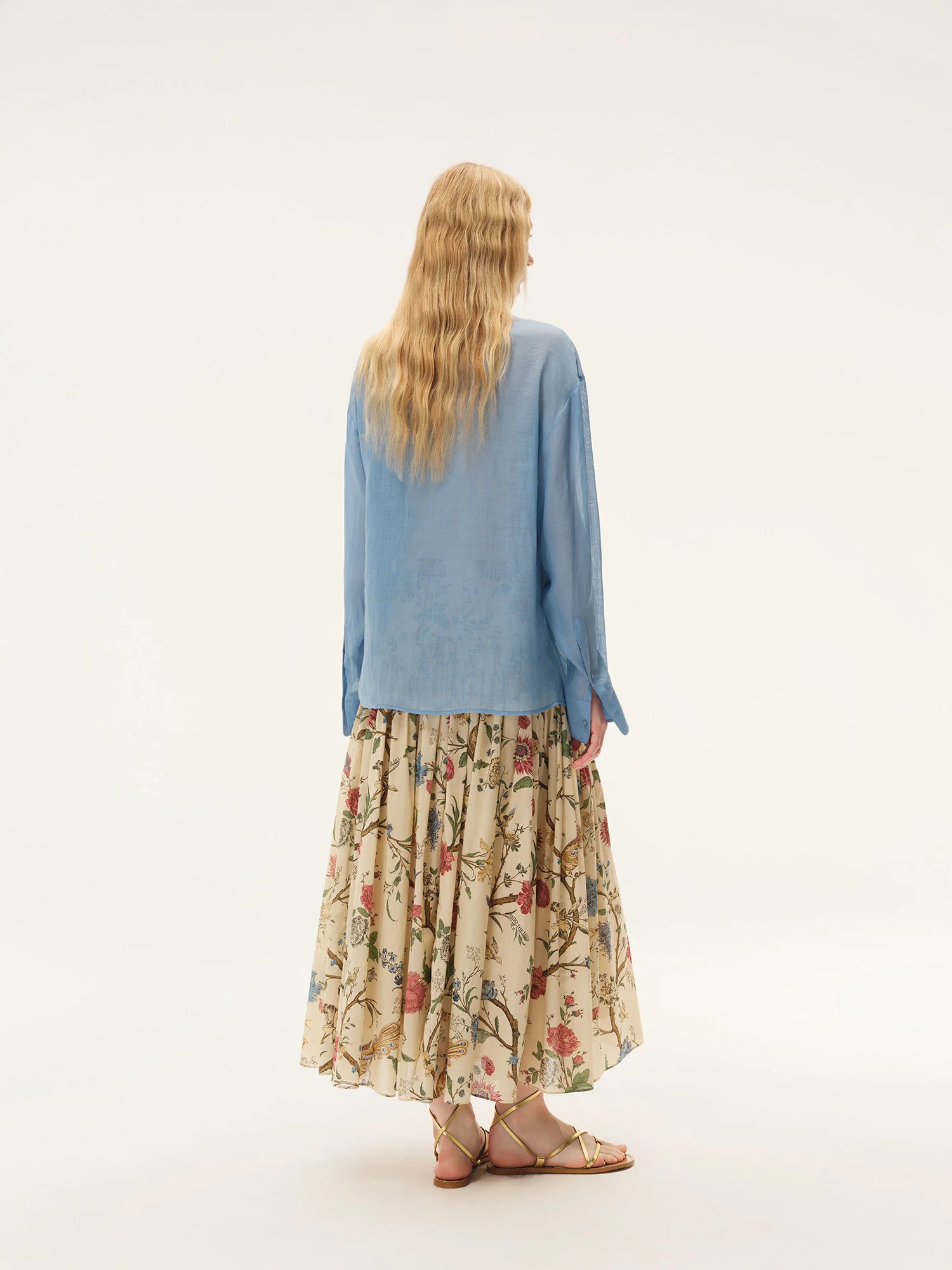 INTO THE EAST Spring/Summer 2026 Floral, Bird, and Tree Patchwork Pleated Loose-fitting Midi Skirt ITE-E1JBSSSK21024NCC-HUA Floral Pattern - Image 17