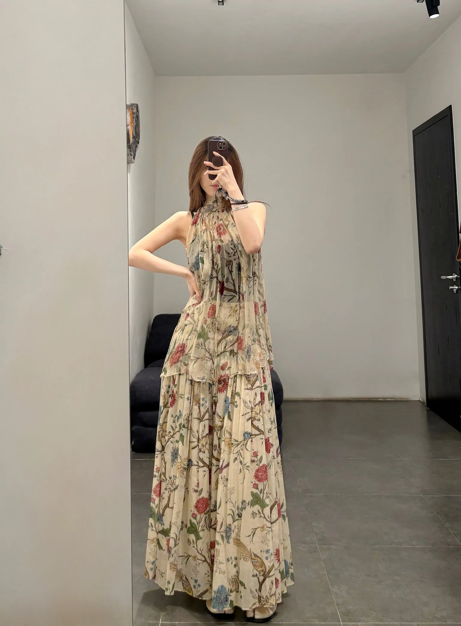 INTO THE EAST Spring/Summer 2026 Floral, Bird, and Tree Patchwork Pleated Loose-fitting Midi Skirt ITE-E1JBSSSK21024NCC-HUA Floral Pattern - Image 18