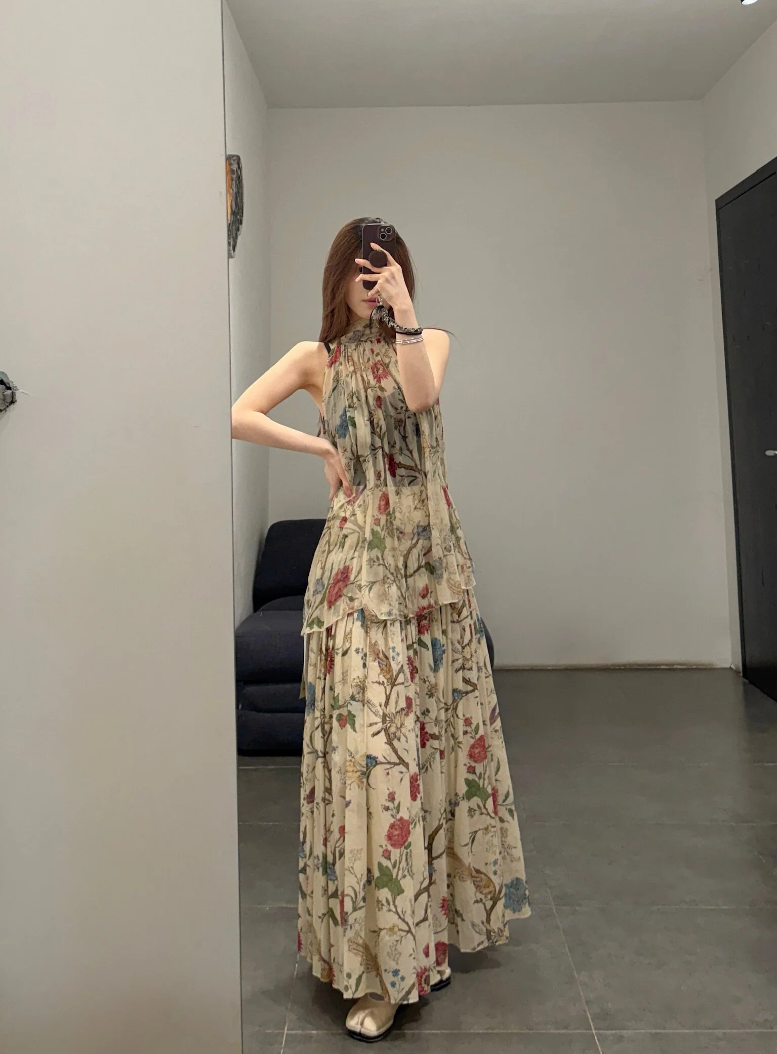INTO THE EAST Spring/Summer 2026 Floral, Bird, and Tree Patchwork Pleated Loose-fitting Midi Skirt ITE-E1JBSSSK21024NCC-HUA Floral Pattern - Image 20