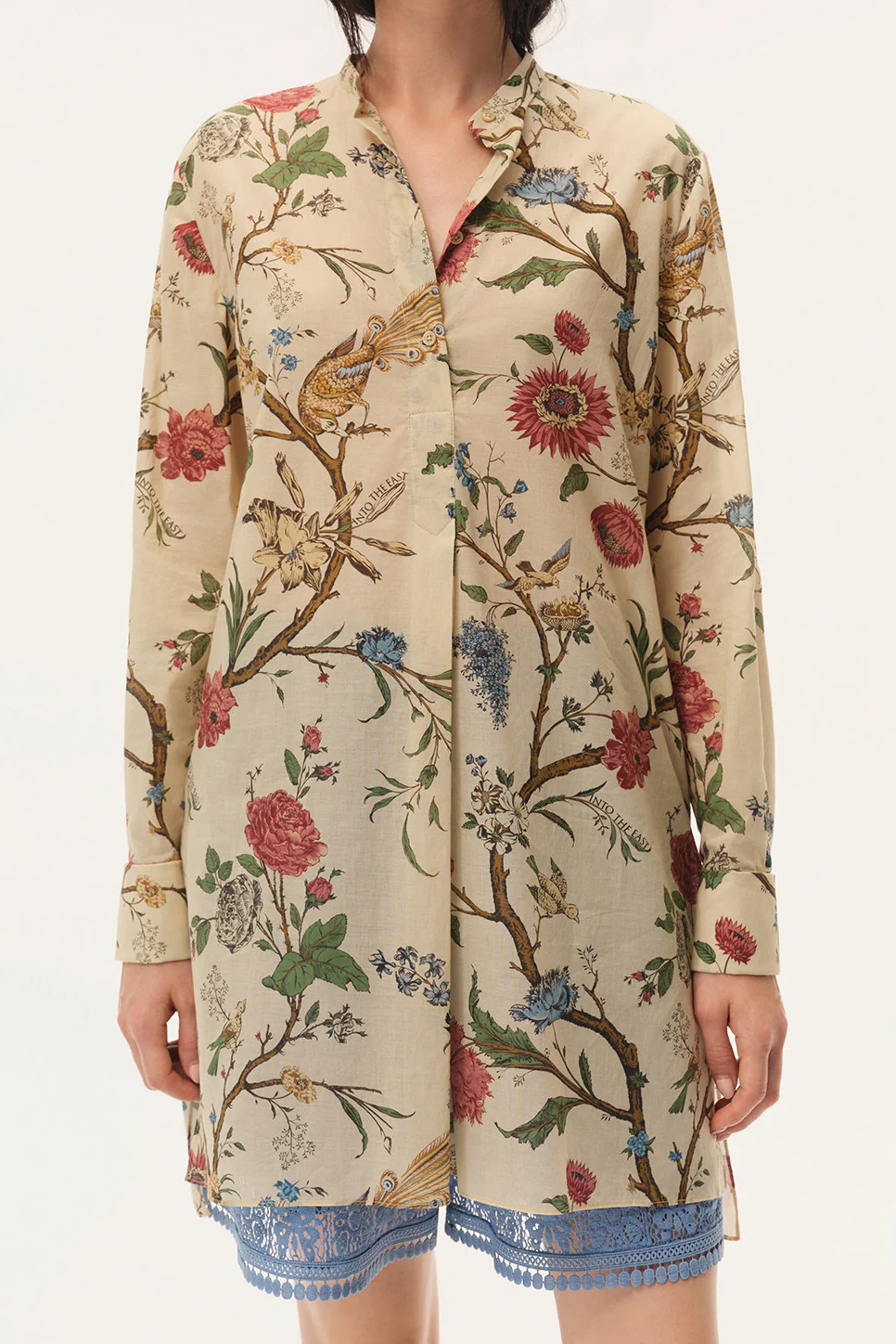 INTO THE EAST Spring/Summer 2026 Floral Bird Tree Crew Neck Top/Shirt ITE-E1JBSSTP21030-HUA Floral Pattern